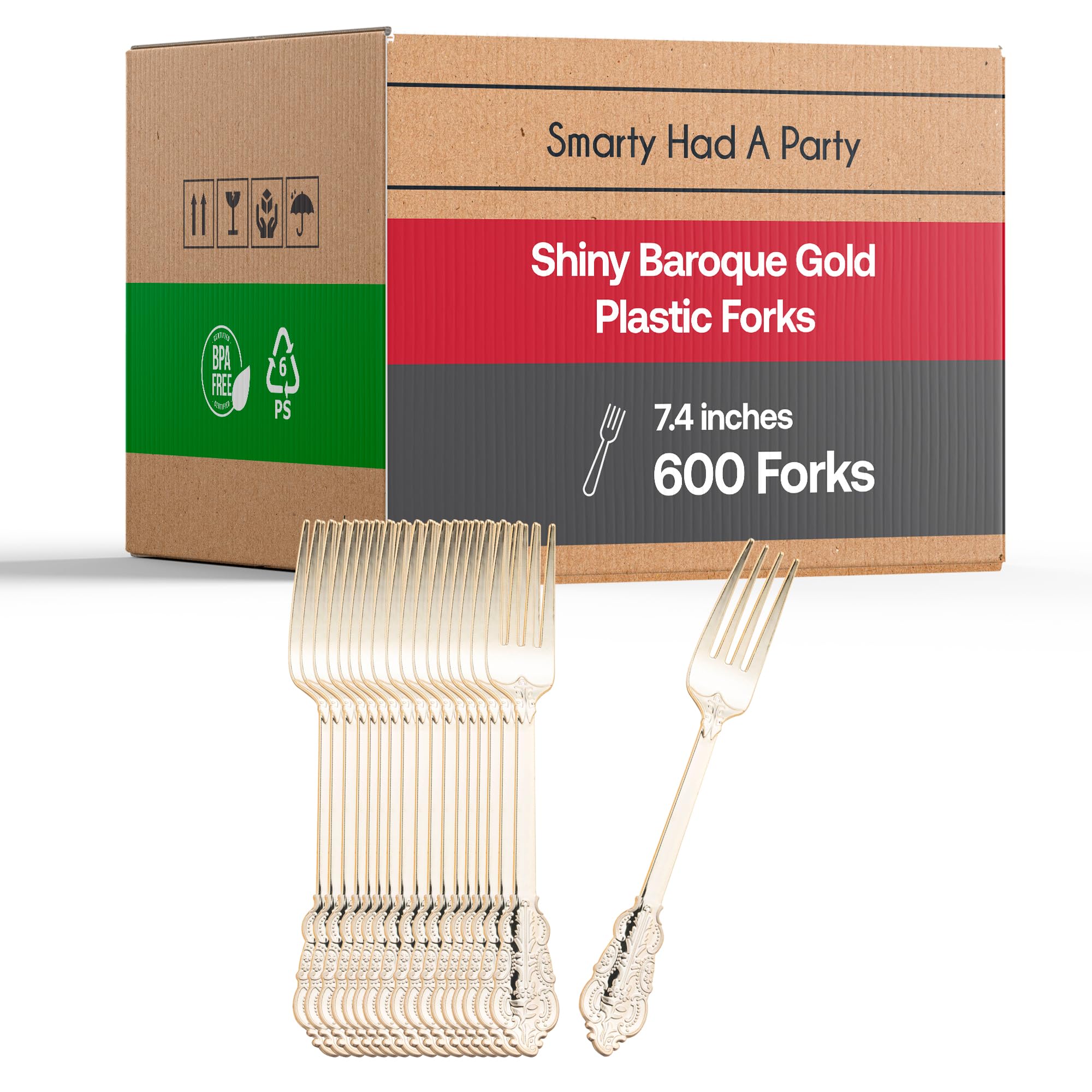 600 Pcs Gold Plastic Forks - Heavy Duty Disposable Flatware Set for Weddings, Birthdays & Parties - Elegant Baroque Design Bulk Cutlery - Perfect for Catering, Events & Home Entertaining