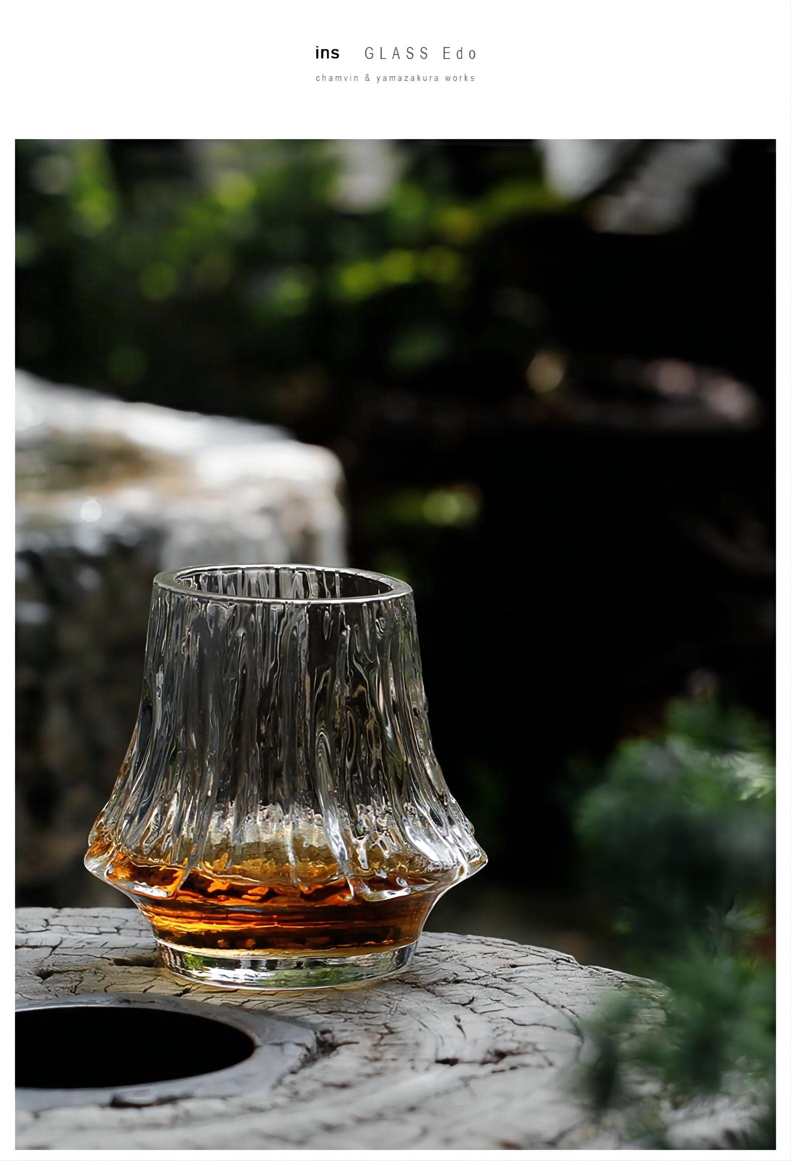 Premium Mt. Fuji Rock Glasses Set of 6 - Japanese Whiskey Tumbler & Beer Glass with Paulownia Wood Gift Box - Perfect for Home Bar, Cocktail Parties & Japanese-Themed Events