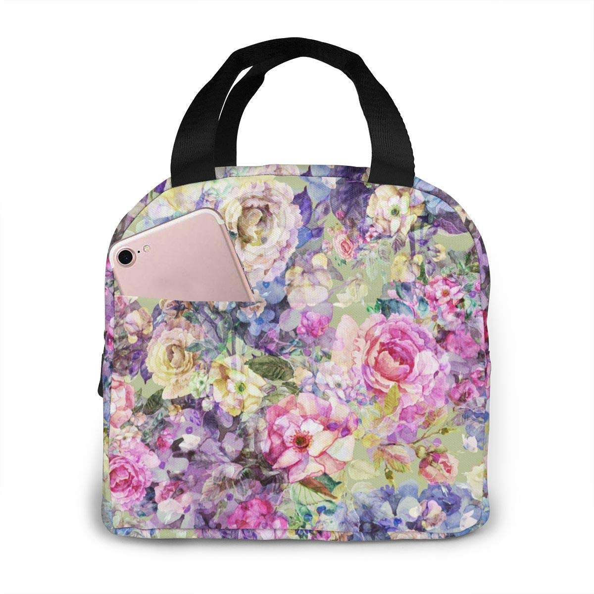 Bright Watercolor Hydrangea Rose Flowers Insulated Lunch Box - Reusable Cooler Tote Bag for Women & Men | Waterproof Lunch Holder for Work, Picnic, Travel & Outdoor Activities | Perfect for Office, Beach, Camping & Daily Commute