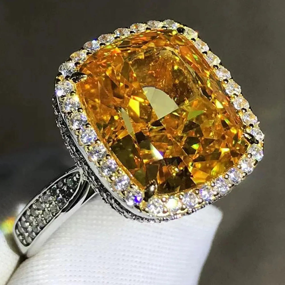 WUIHA Genuine 925 Sterling Silver 8CT Fancy Vivid Yellow Sapphire & Synthetic Diamond Ring for Women | Anniversary Gift | Elegant Jewelry for Weddings, Parties & Special Occasions