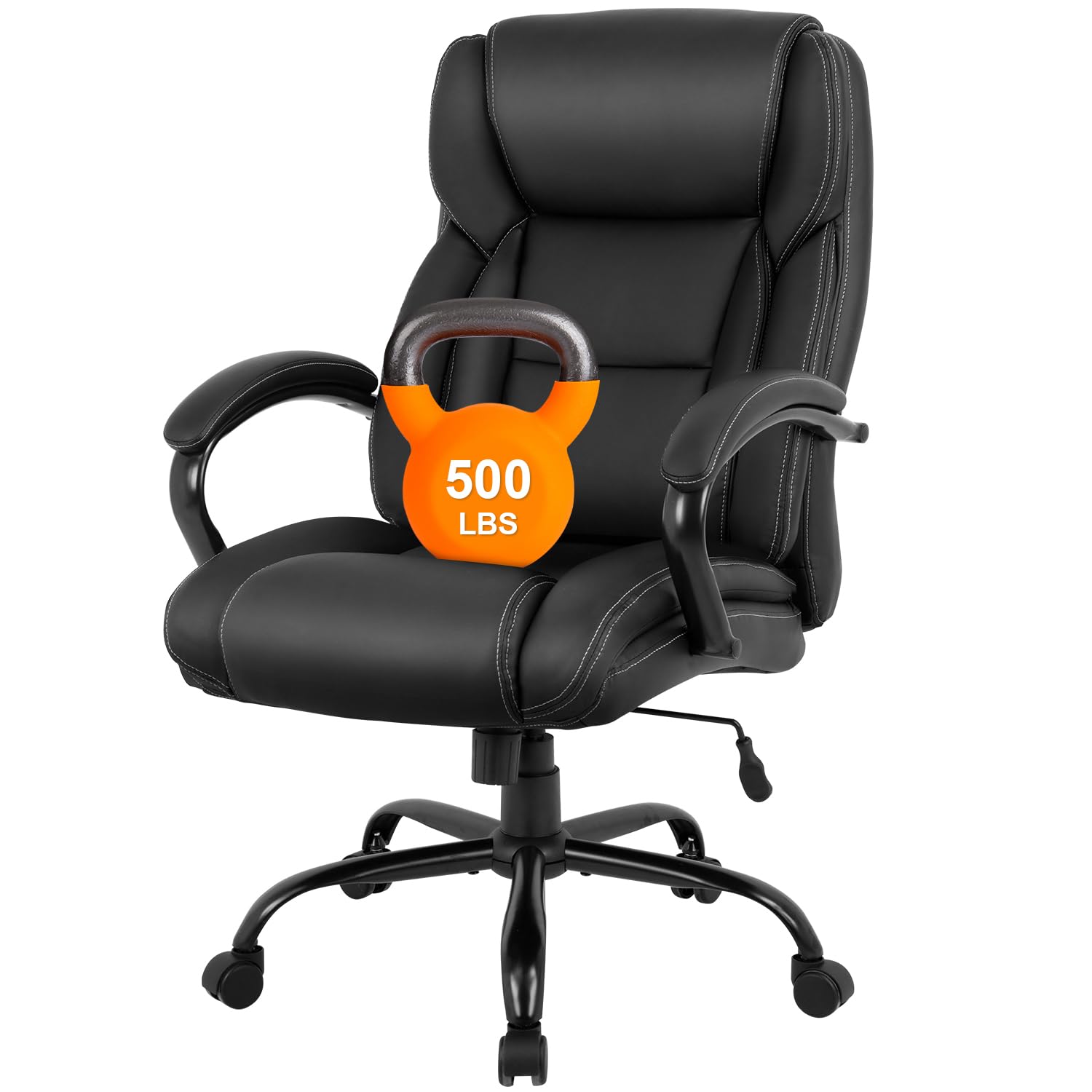Big and Tall Office Chair 500lbs - Heavy Duty Ergonomic Executive Desk Chair with High Back, Lumbar Support & Headrest - Swivel Computer Chair for Women & Men - Black - Perfect for Home Office, Gaming & Workspaces