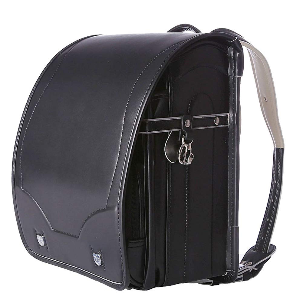 Premium Japanese Randoseru Backpack for Boys & Girls - Black PU Leather, Automatic Lock, Waterproof - Ideal for School, Travel & Daily Use