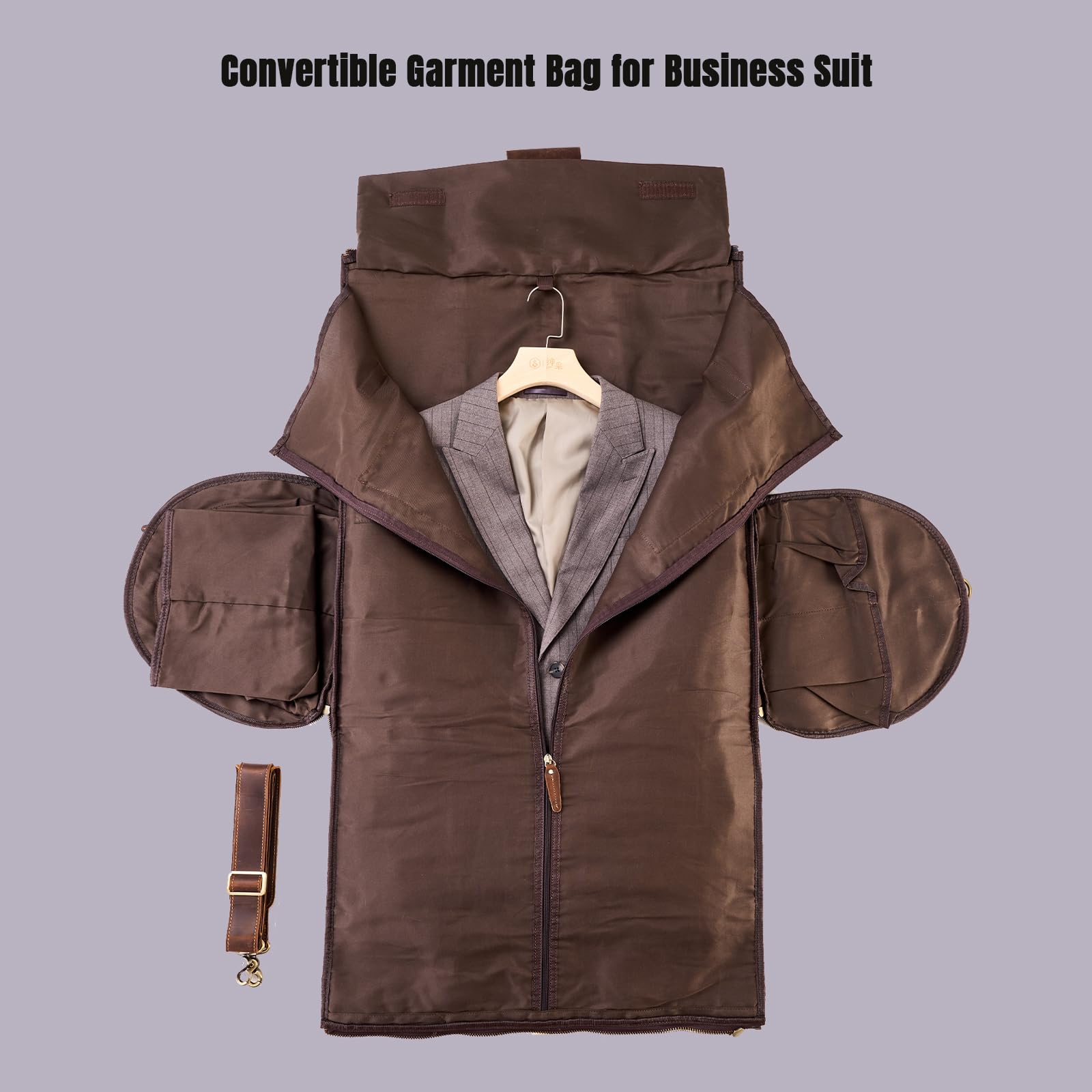 Premium Full Grain Leather Convertible Garment Bag with Shoe Compartment - Duffle Carry On Weekender for Men & Women - Business Travel Suitcase with Hanging Function (Dark Brown) - Perfect for Business Trips, Weekend Getaways & Airplane Travel