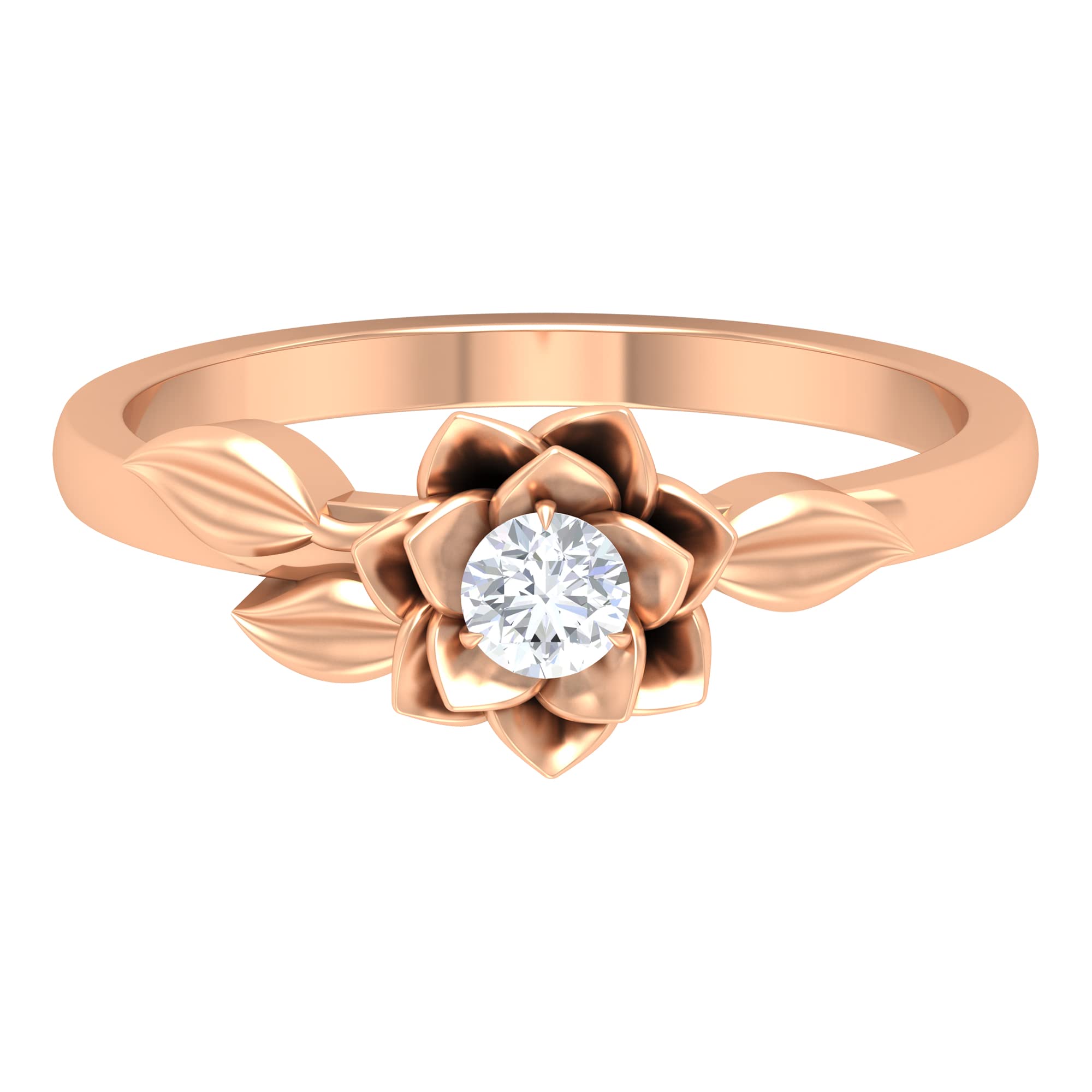 1/4 CT Diamond Floral Leaf Ring for Women - April Birthstone Ring in 14K Solid Gold - Elegant Solitaire Diamond Gold Ring for Anniversary, Engagement & Special Occasions