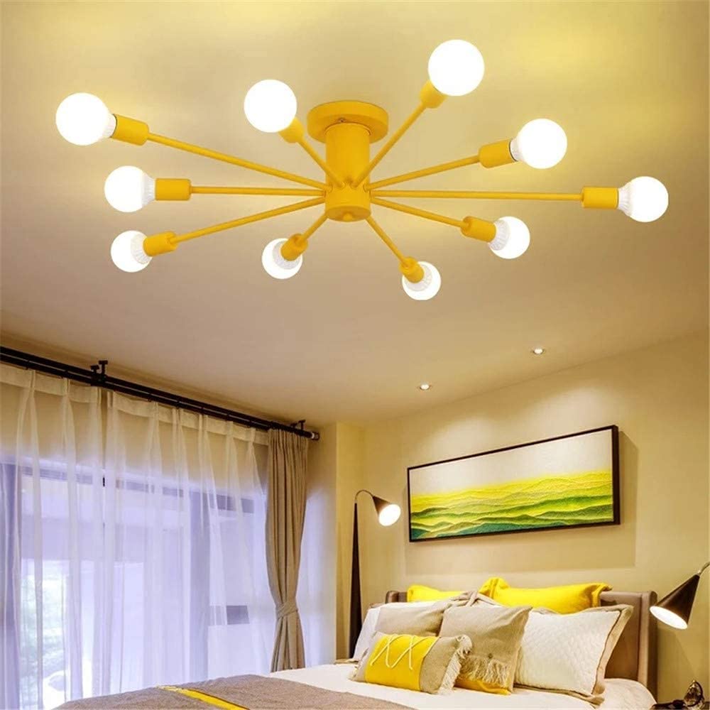 RUNNUP Modern Nordic Sputnik Ceiling Light Fixture - 10-Light Semi-Flush Mount Chandelier in Yellow Metal for Kitchen, Living Room & Dining Room - Stylish Mid-Century Lighting for Home Decor & Interior Design