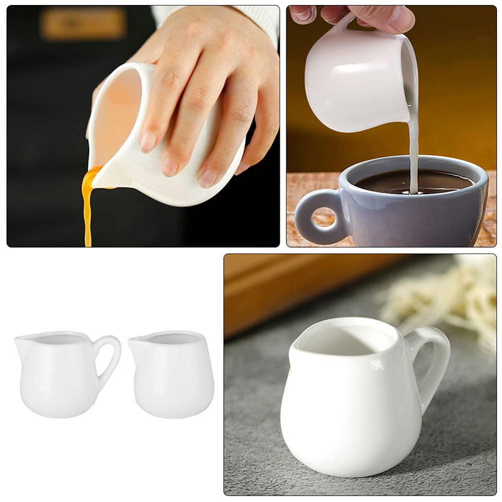 Hemoton 2-Piece Mini Ceramic Creamer Set with Handle - Small Milk & Coffee Pitcher for Espresso, Syrup, and Cream - Perfect for Kitchen, Coffee Bar, and Terrarium Decor