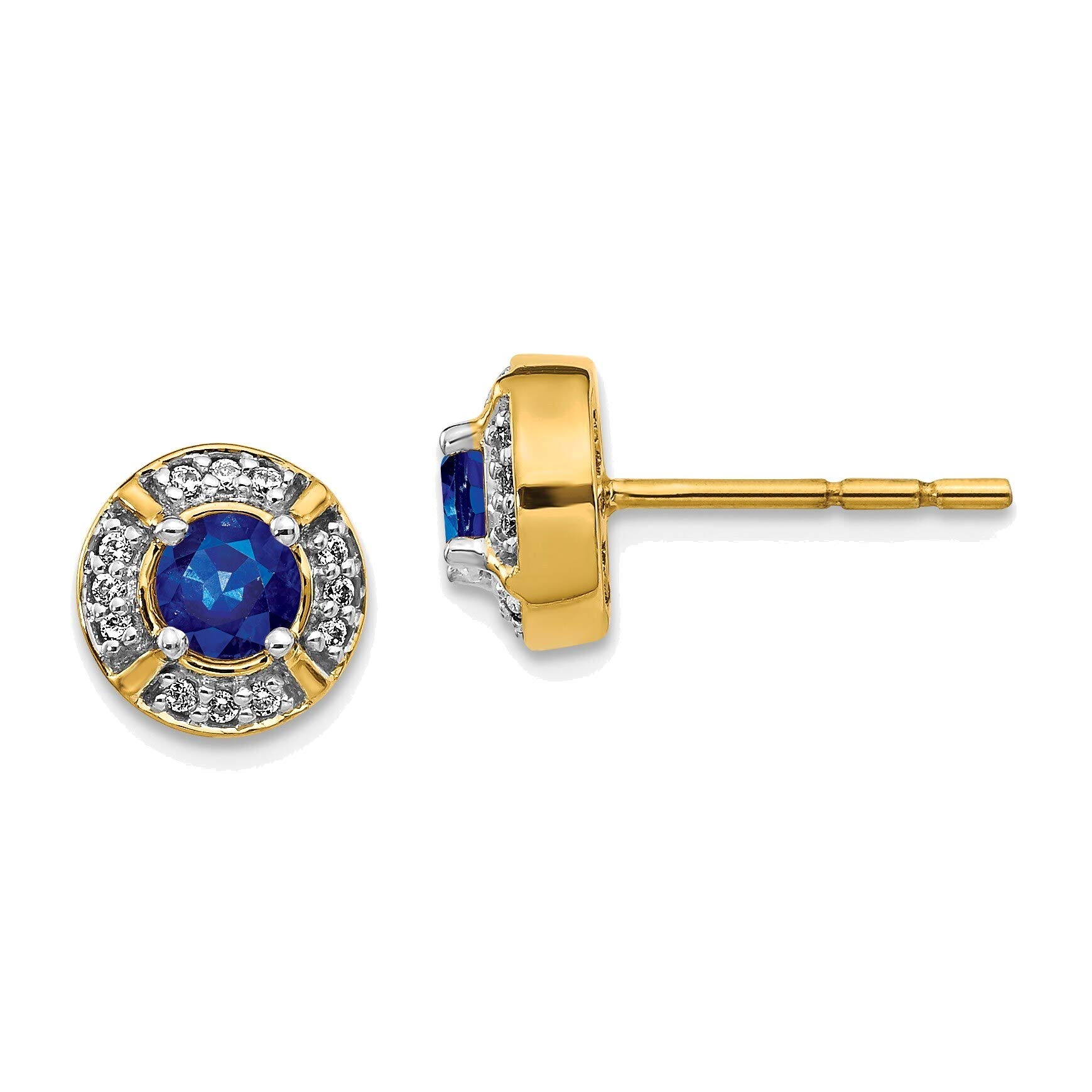 14K Yellow Gold Diamond and Sapphire Halo Earrings for Women – Elegant Bridal, Wedding, and Evening Party Jewelry