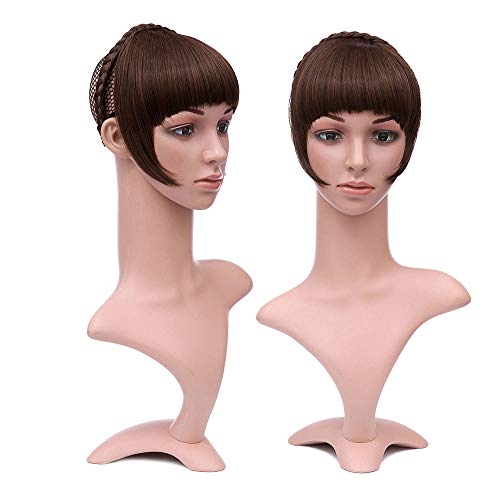 Aonmg Clip-In Synthetic Braids Headband with Blunt Fake Bangs - Straight Fringe Hairpiece for Women | Perfect for Cosplay, Daily Wear & Hair Loss Solutions (Style M4-30)