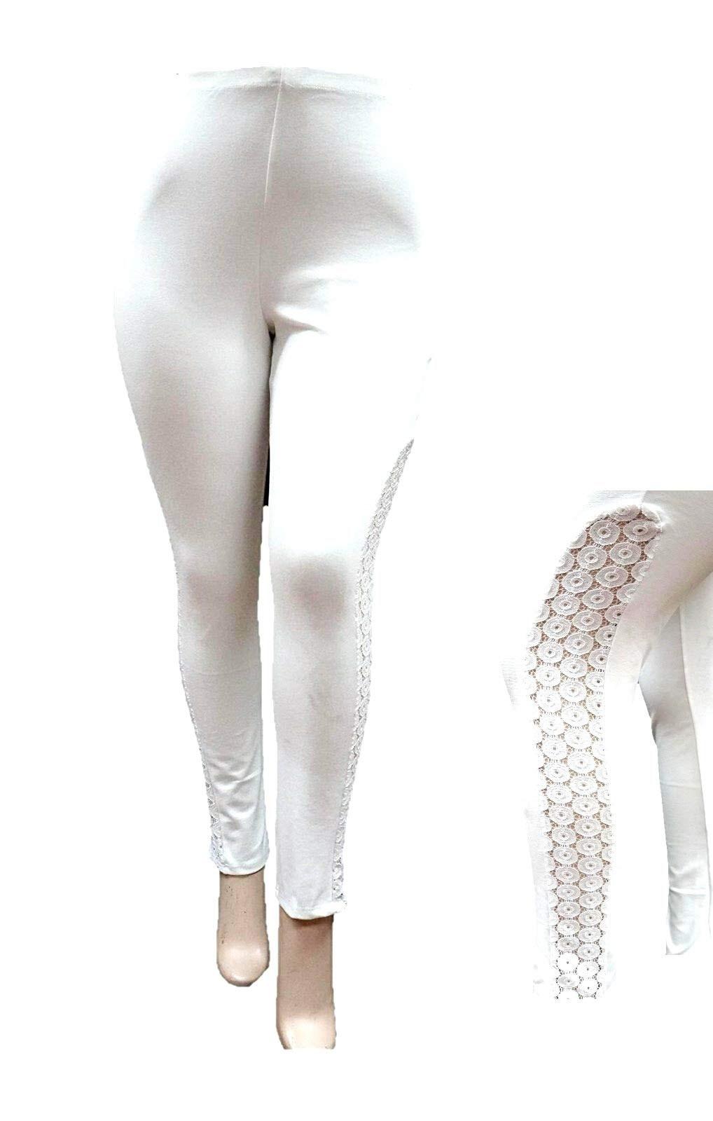 1826 Jeans MK Women's Plus Size Ponte Pull-On Leggings Pants with Elegant Lace - Made in USA - Comfortable Stretchy Work Pants for Office & Casual Wear