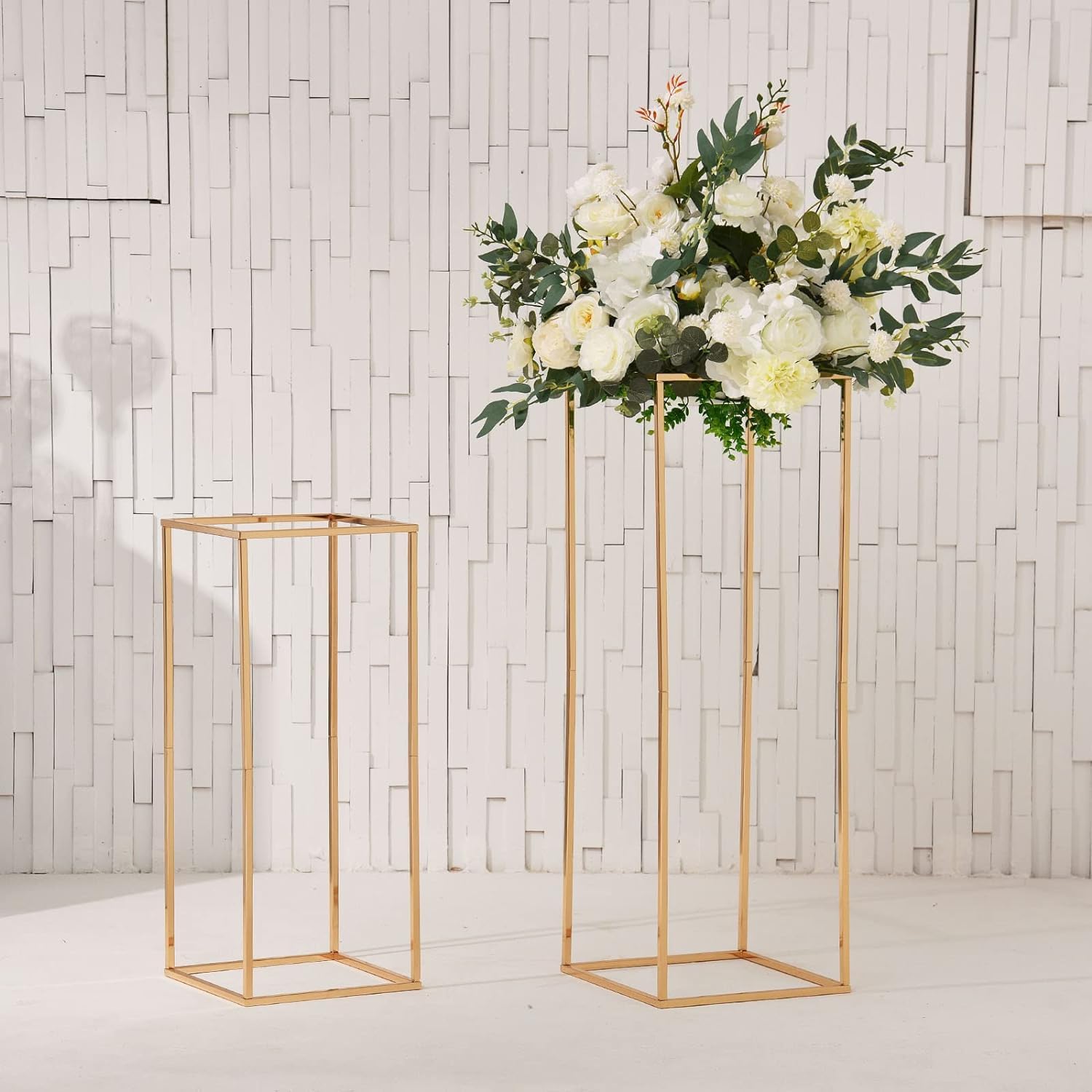 10-Piece Gold Geometric Metal Column Floral Vase Set - 23.6 Inch Wedding Centerpieces for Tables, Birthday Party & Home Event Decorations - Elegant Flower Stands for Weddings, Anniversaries and Special Occasions