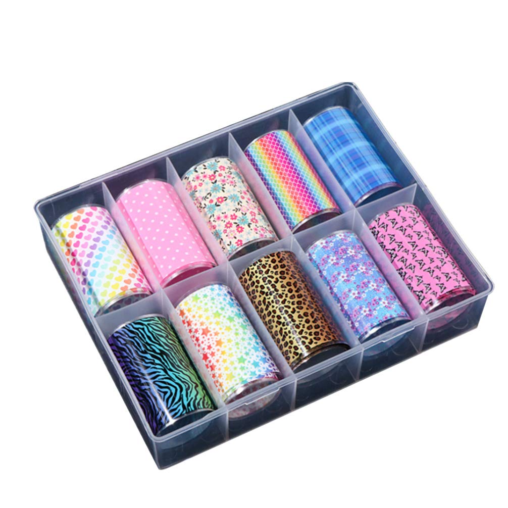 Minkissy 10 Roll Box Nail Decals - Floral Flower & Star Leopard Print Nail Art Stickers for Toenails & Fingernails | DIY Manicure & Pedicure Designs for Women & Girls | Perfect for Parties, Weddings, and Daily Nail Art