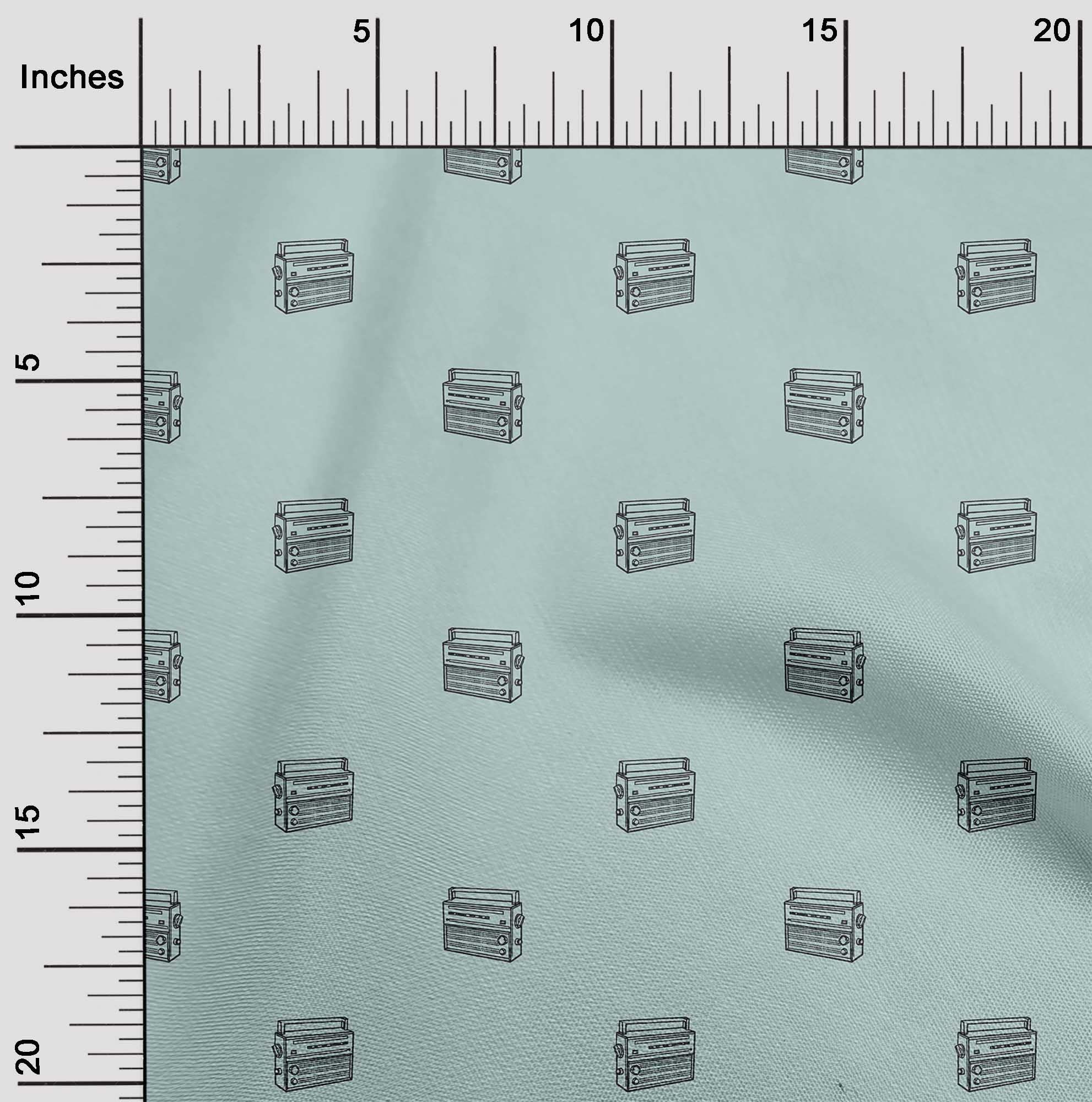 oneOone Cotton Cambric Light Blue Retro Radio Print Fabric - 42 Inch Wide by The Yard - Perfect for Sewing, Quilting, DIY Crafts & Home Decor Projects