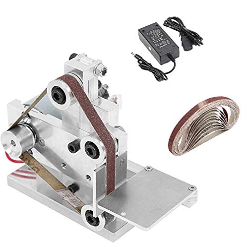 Huanyu Micro Belt Sander - 12-24V Electric Belt Grinder with 7-Speed Control & 10 Sanding Belts (330x30mm) - Adjustable Belt Tracking for DIY Woodworking, Metal Polishing & Craft Projects