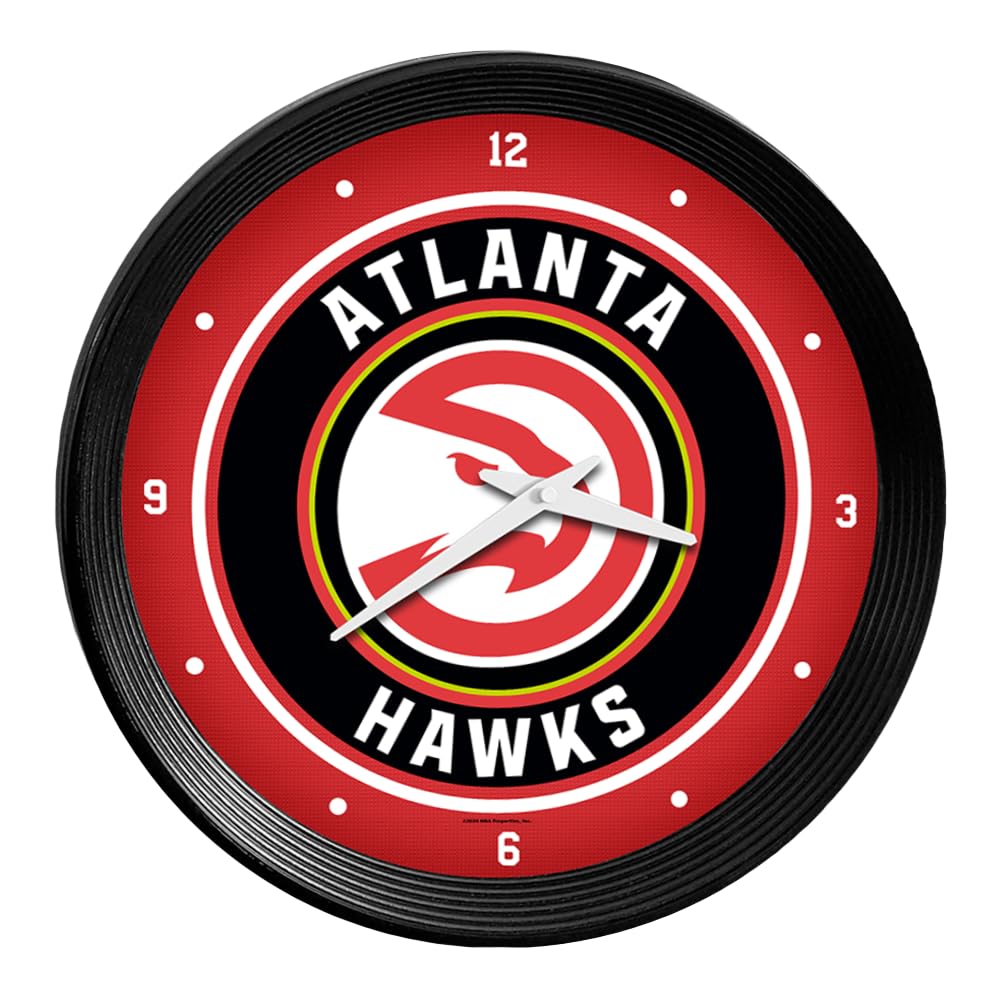 NBA Atlanta Hawks Ribbed Frame Wall Clock - Officially Licensed Sports Decor for Home, Game Room, Fan Cave & Garage - USA Made - Perfect for Basketball Fans and Home Decor