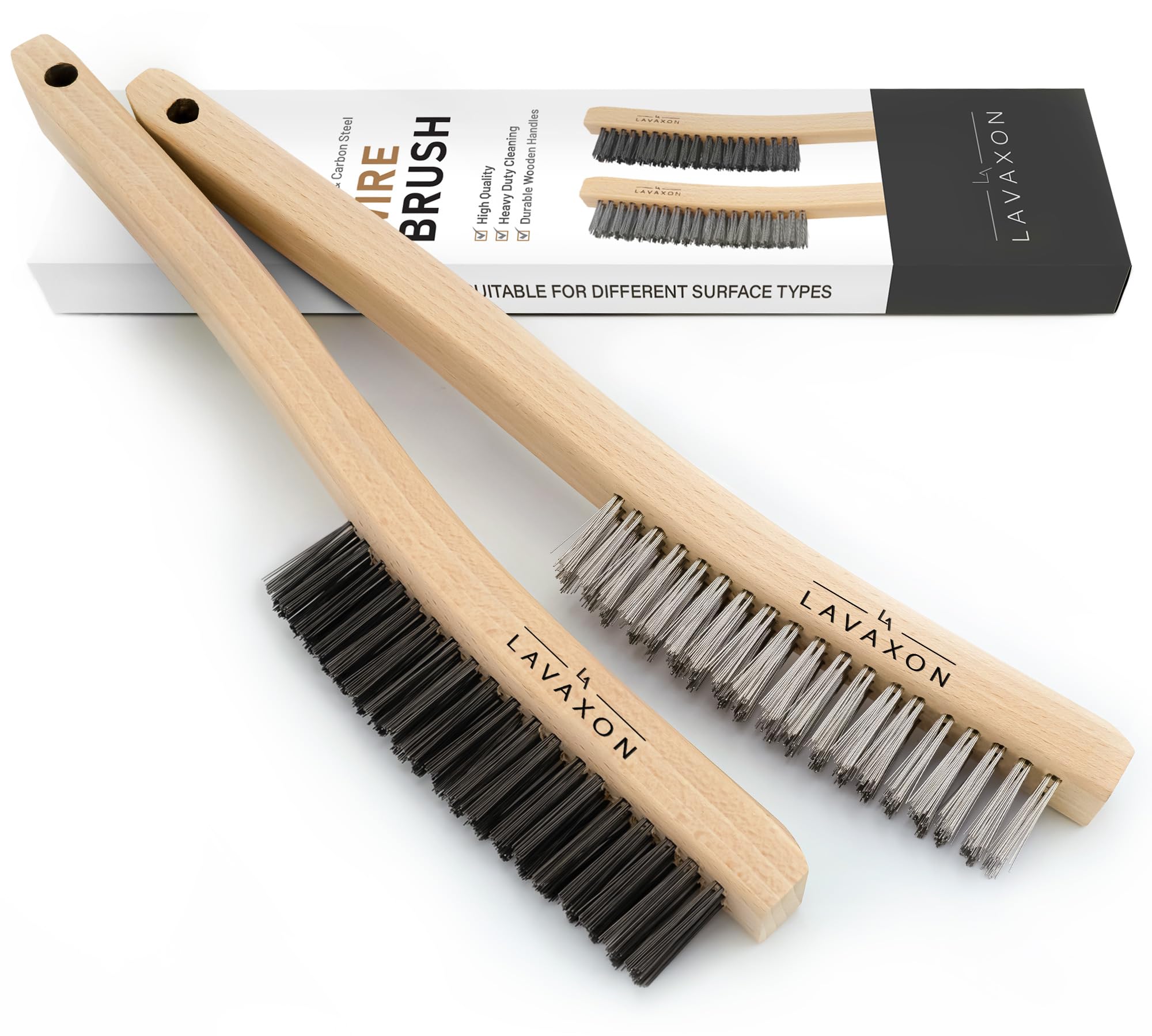 Heavy Duty Wire Brush Set - Stainless & Carbon Steel for Rust & Paint Cleaning - 14 Inches (2 Pack) - Ideal for Wielding Slag & Deep Cleaning