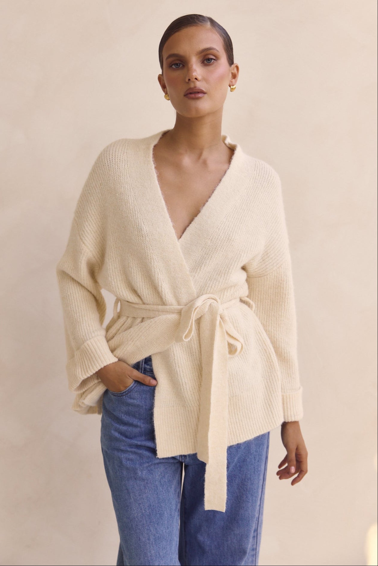 Jiana Knit Cardigan for Women - Soft Cream Open Front Sweater - Cozy Fall & Winter Layering Piece for Office, Date Night, and Casual Outings