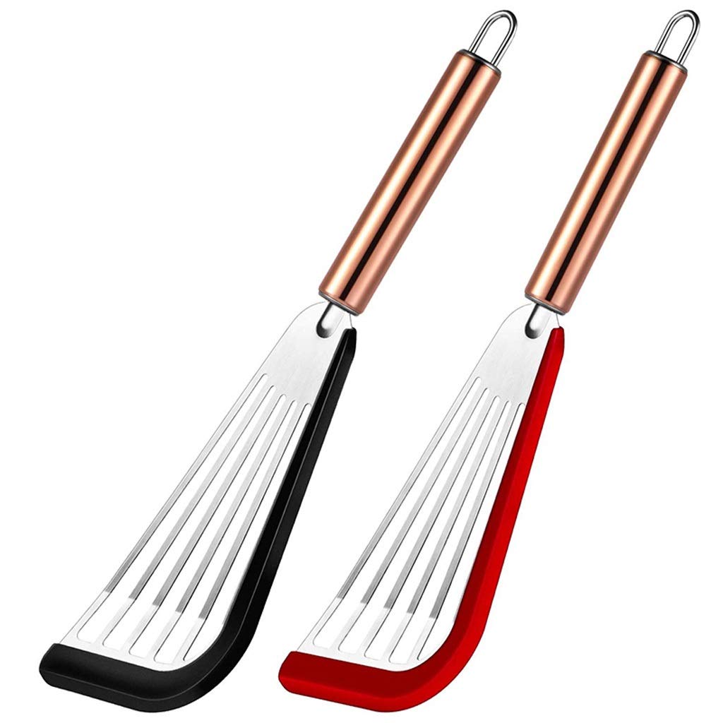 2 Pack Stainless Steel Slotted Spatula with Silicone Edge - Flexible Kitchen Turner for Flipping Pancakes, Eggs & Burgers - Perfect for Non-Stick Pans & Grilling