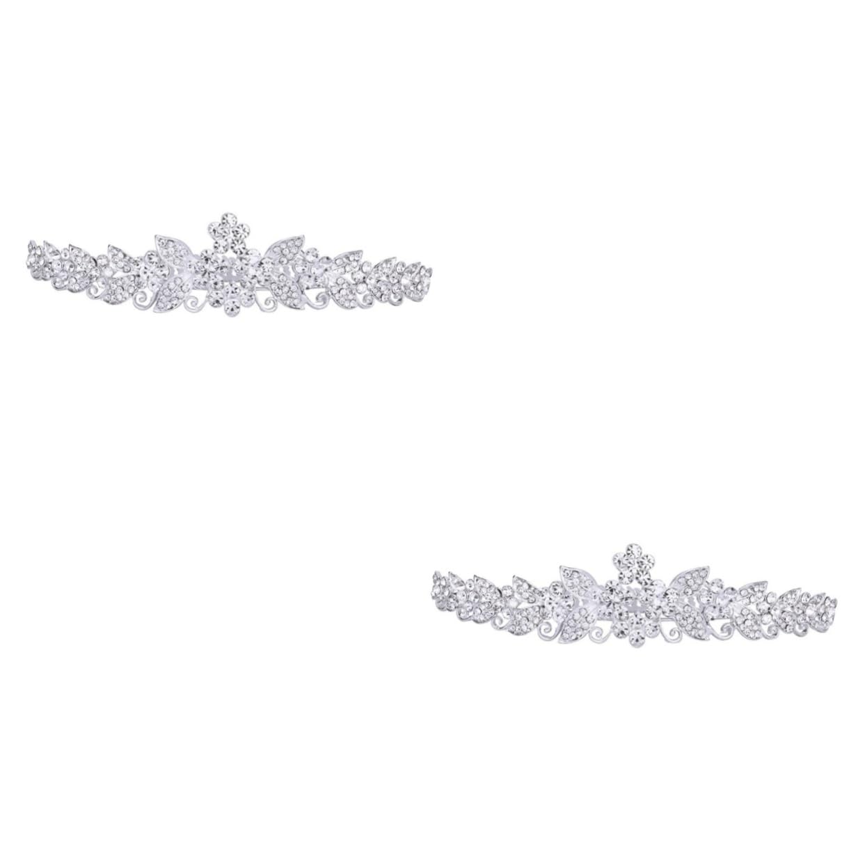 FRCOLOR 2-Pack Crystal Bridal Tiara Headpiece - Wedding Hair Accessories for Bride, Rhinestone Crown Headband & Comb Set, Alloy Silver (Medium) - Perfect for Weddings, Proms, and Special Occasions