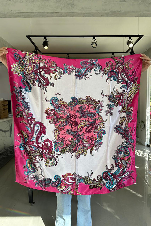 Elegant Satin Ethnic Style Large Square Scarf - Fashionable Shawl Wrap for Women, Perfect for Parties, Weddings & Special Occasions