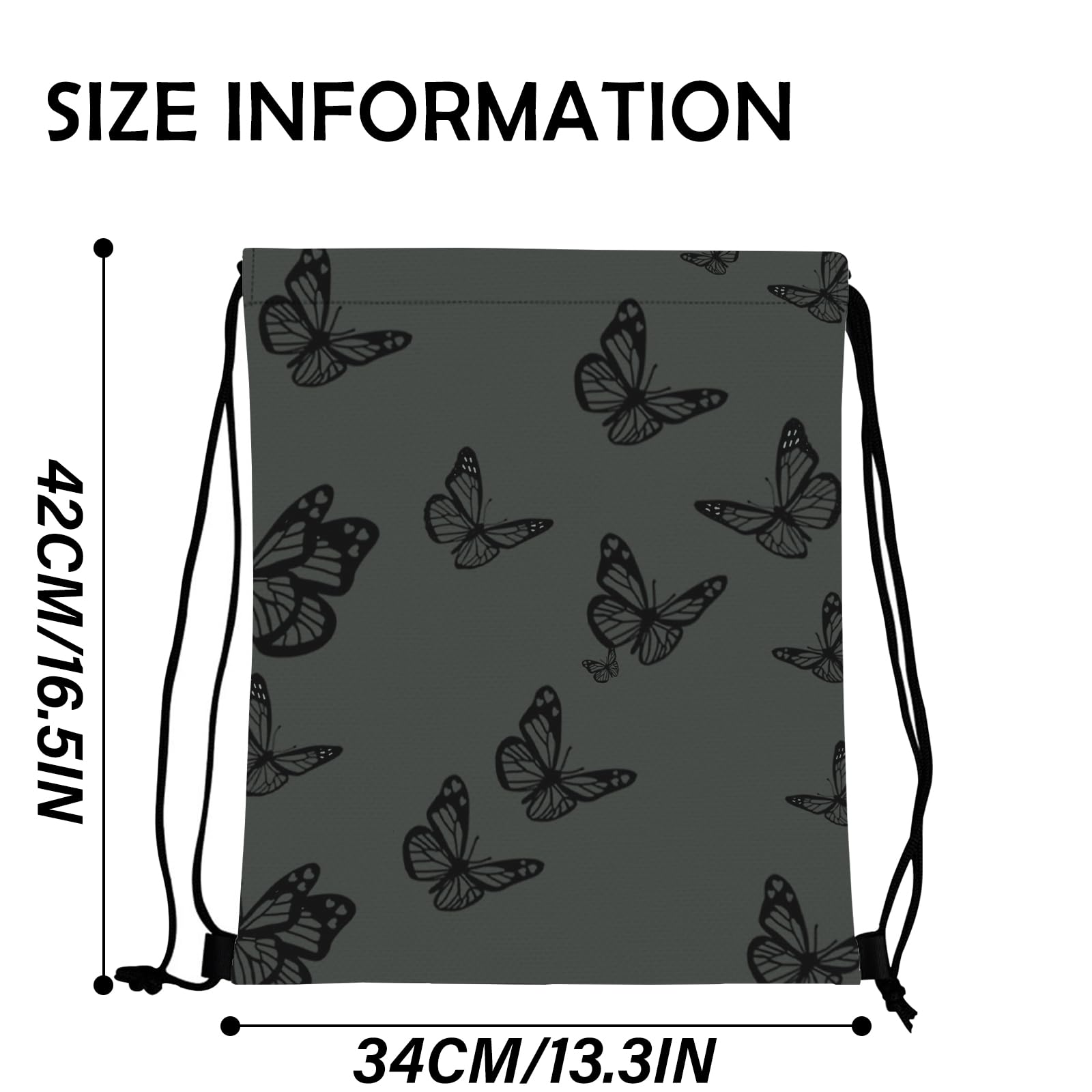 Waterproof Drawstring Backpack for Gym, Sports, Beach & Travel - Lightweight 13×17 Inch Cute Aesthetic Sackpack for Men & Women (Butterfly Design) - Perfect for Workouts, School, Hiking & Festival Use