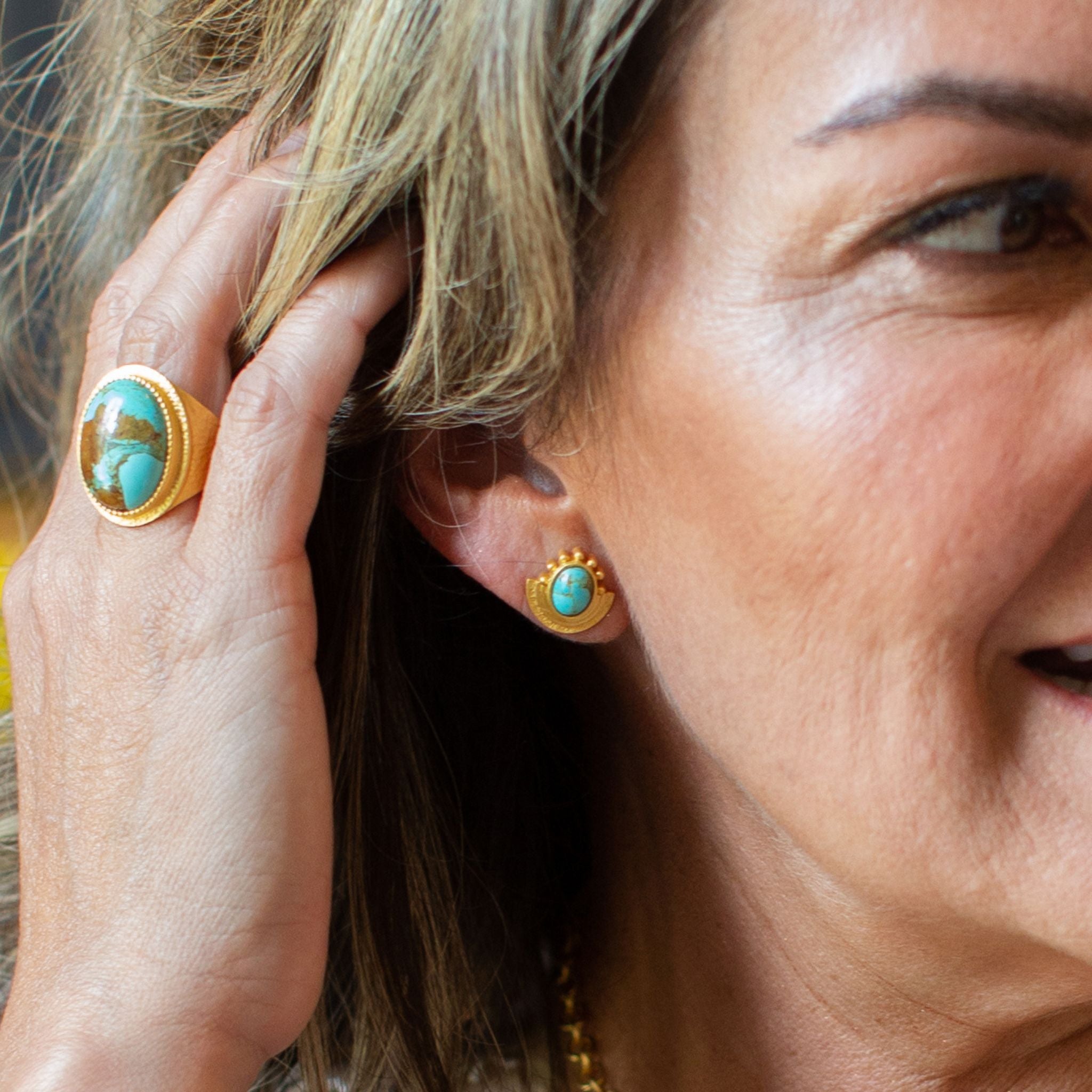 Santorini Sunset Stud Earrings - Turquoise Blue Gemstone Jewelry for Women | Perfect for Beach Weddings, Vacation Accessories & Boho Fashion