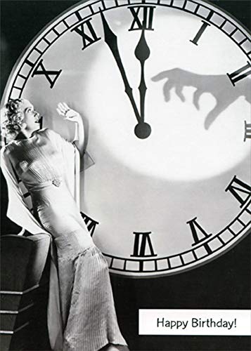 Funny Over The Hill Birthday Card - Scared Woman & Scary Hand Shadow on Clock Face | Humorous Designer Greeting Card for 40th, 50th Birthday Parties & Milestone Celebrations