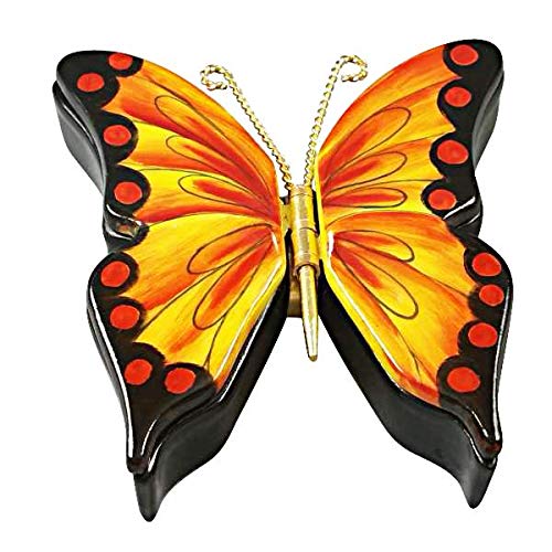 Authentic French Limoges Porcelain Double Hinged Monarch Butterfly Box - Handcrafted Collectible Figurine for Home Decor, Gift & Jewelry Storage