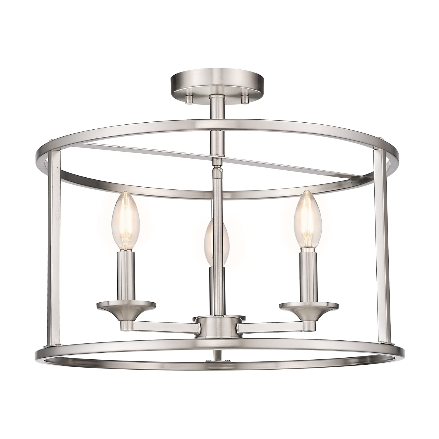 Brushed Nickel Semi Flush Mount Ceiling Light - 3-Light Modern Chandelier Fixture for Hallway, Entryway, Bathroom, Living Room & Dining Room - 18