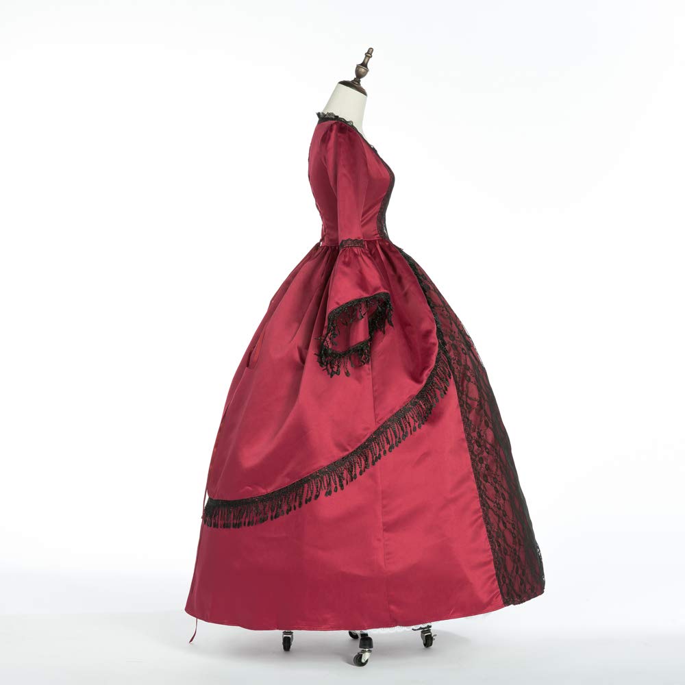 Victorian Rococo Dress for Women - Elegant Maiden Costume & Masquerade Ball Gown (Size S, Burgundy) | Perfect for Renaissance Fairs, Cosplay, Themed Parties & Historical Reenactments