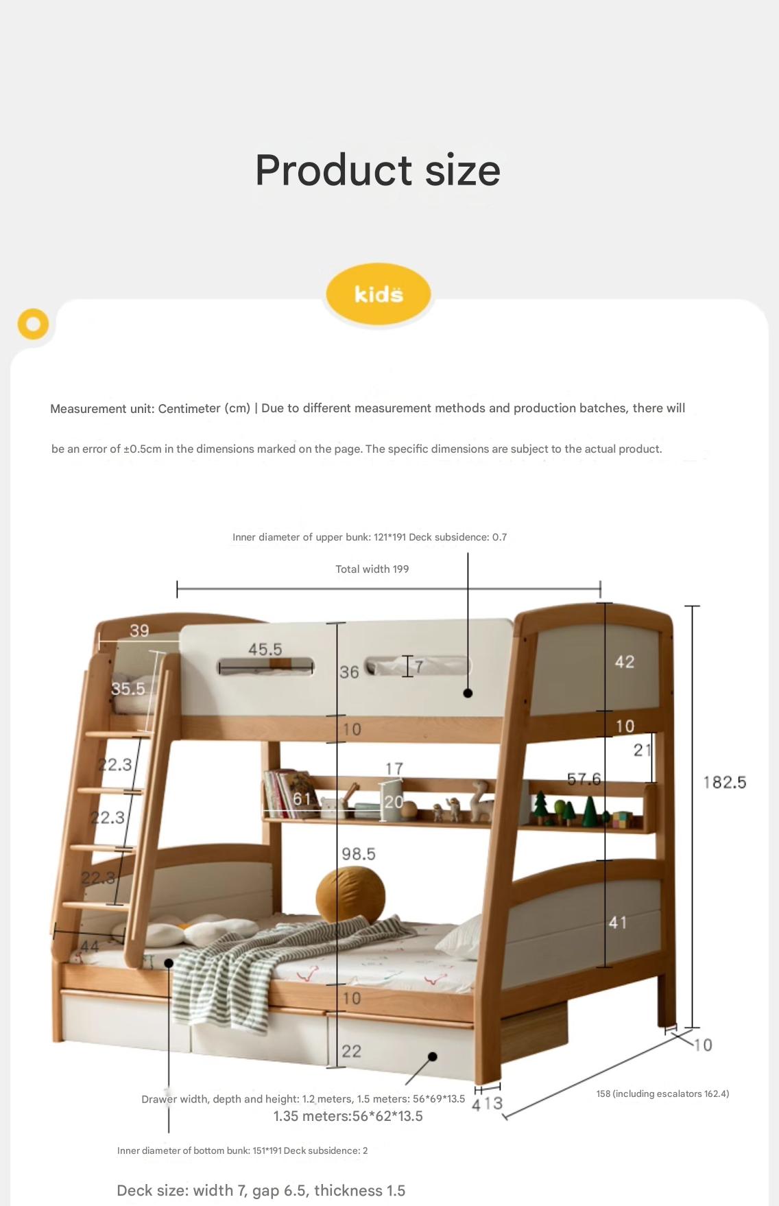 Solid Wood Poplar Kids Bunk Bed with Ladder & Guardrail - Space-Saving Multifunctional Loft Bed for Small Rooms, Dorms & Shared Kids Bedrooms