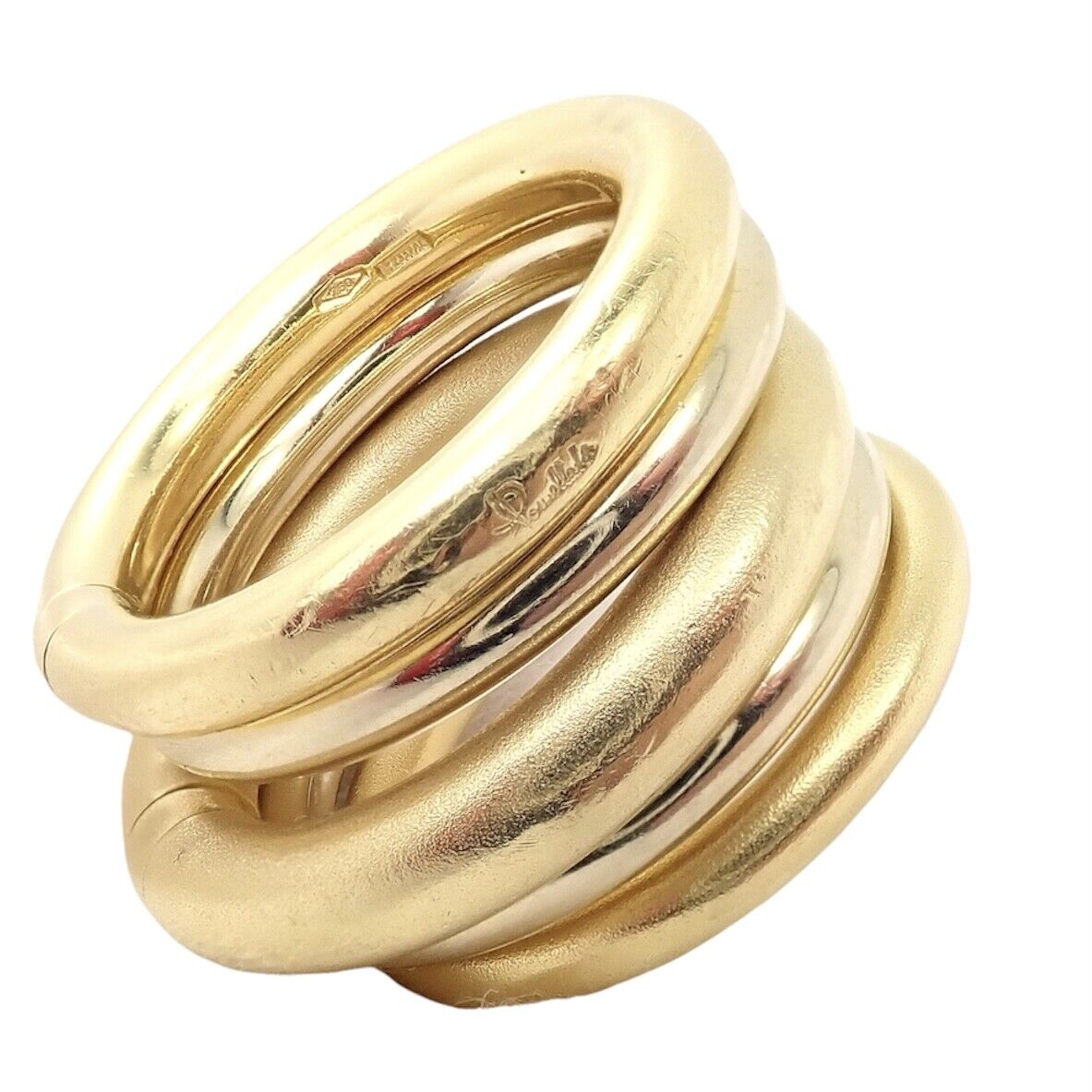 Authentic Pomellato 18k Yellow & White Gold 5-Row Interlocking Tubolare Band Ring for Women - Luxury Stackable Jewelry for Weddings, Anniversaries & Special Occasions