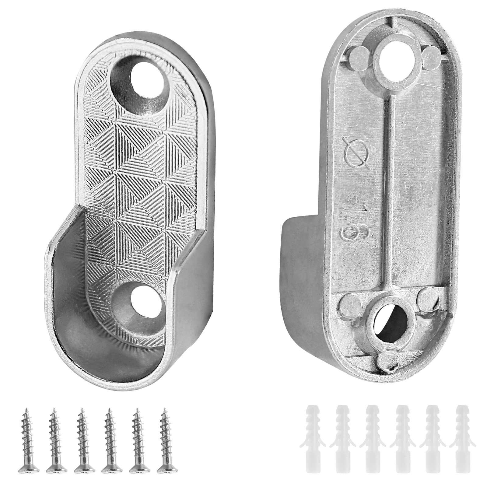 2 Pack Oval Closet Rod End Supports - Heavy Duty Zinc Alloy Wardrobe Brackets for 15x30mm Oval Rods with 2 Mounting Holes | Perfect for Closet Organization, Wardrobe Systems & DIY Storage Solutions