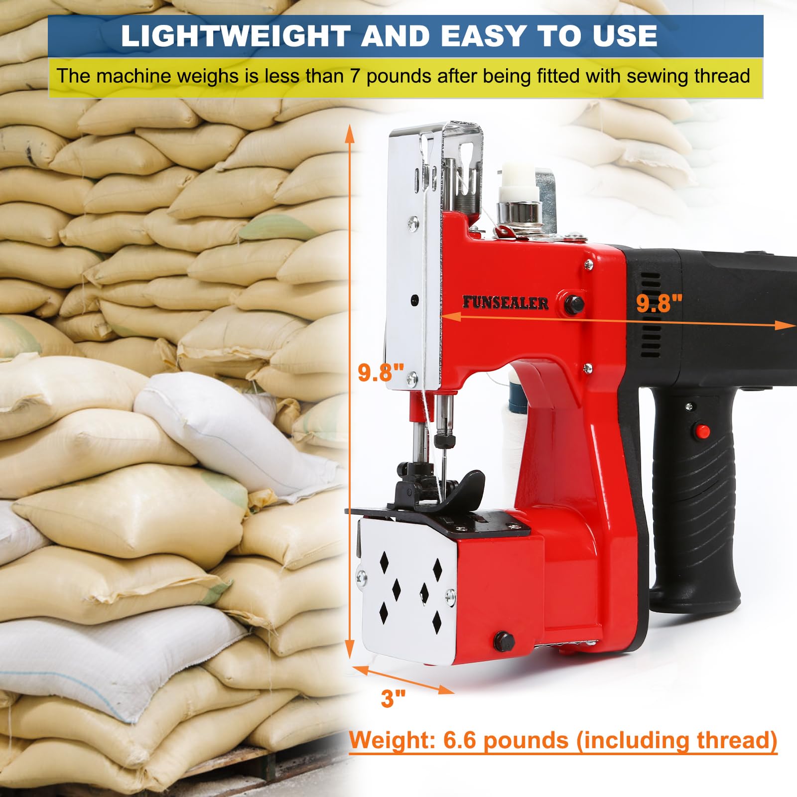 Heavy Duty Bag Sewing Machine for Burlap Bags & Sand Bags - Industrial Bag Closing Stitcher with 2 Spools of Thread - Perfect for Agriculture, Construction & Packaging Industries