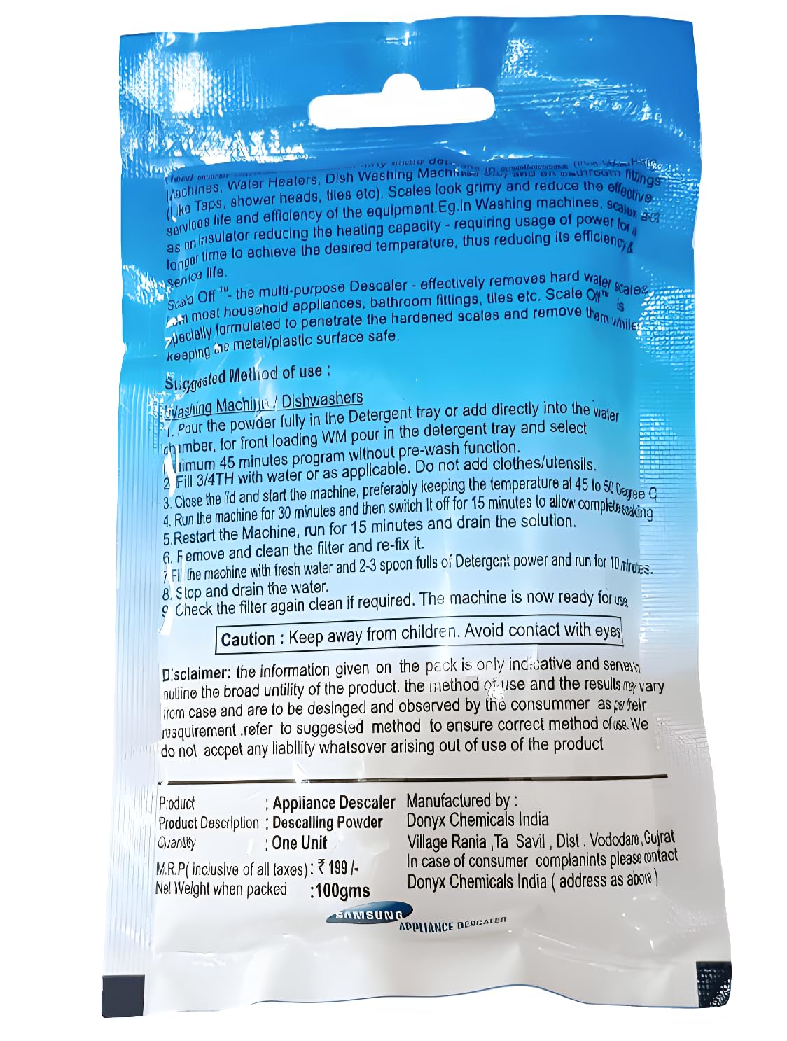 Samsung Washing Machine Drum Cleaner Powder - Compatible with Front Load & Top Load Washers, Deep Cleans Mold & Odor (100g x 4 Pack) | Ideal for Monthly Maintenance & Stain Removal