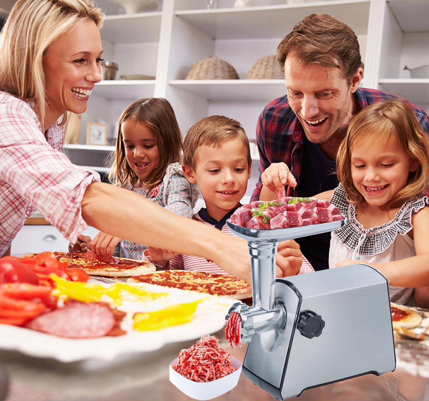 2800W Electric Meat Grinder & Sausage Maker - Heavy Duty Home Kitchen Mincer with 3 Cutting Plates, Blades, Sausage Stuffer Tube & Kubbe Kit - Perfect for Ground Beef, Sausages, Burgers & Homemade Pet Food