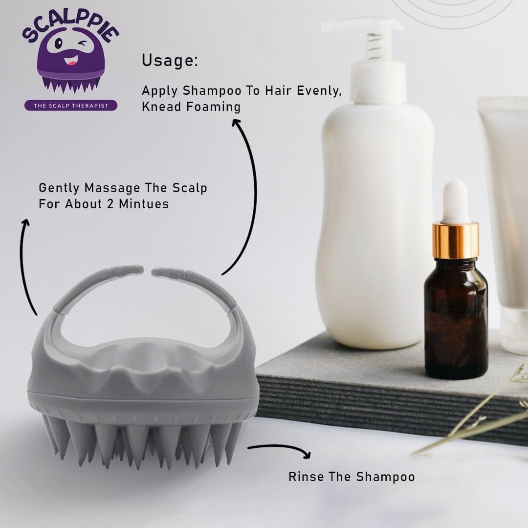 SCALPPIE Silicone Scalp Massager & Shampoo Brush for Hair Growth - Ash Grey - Prevents Dandruff & Stimulates Circulation - Perfect for Shower, Spa & Home Hair Care Routine
