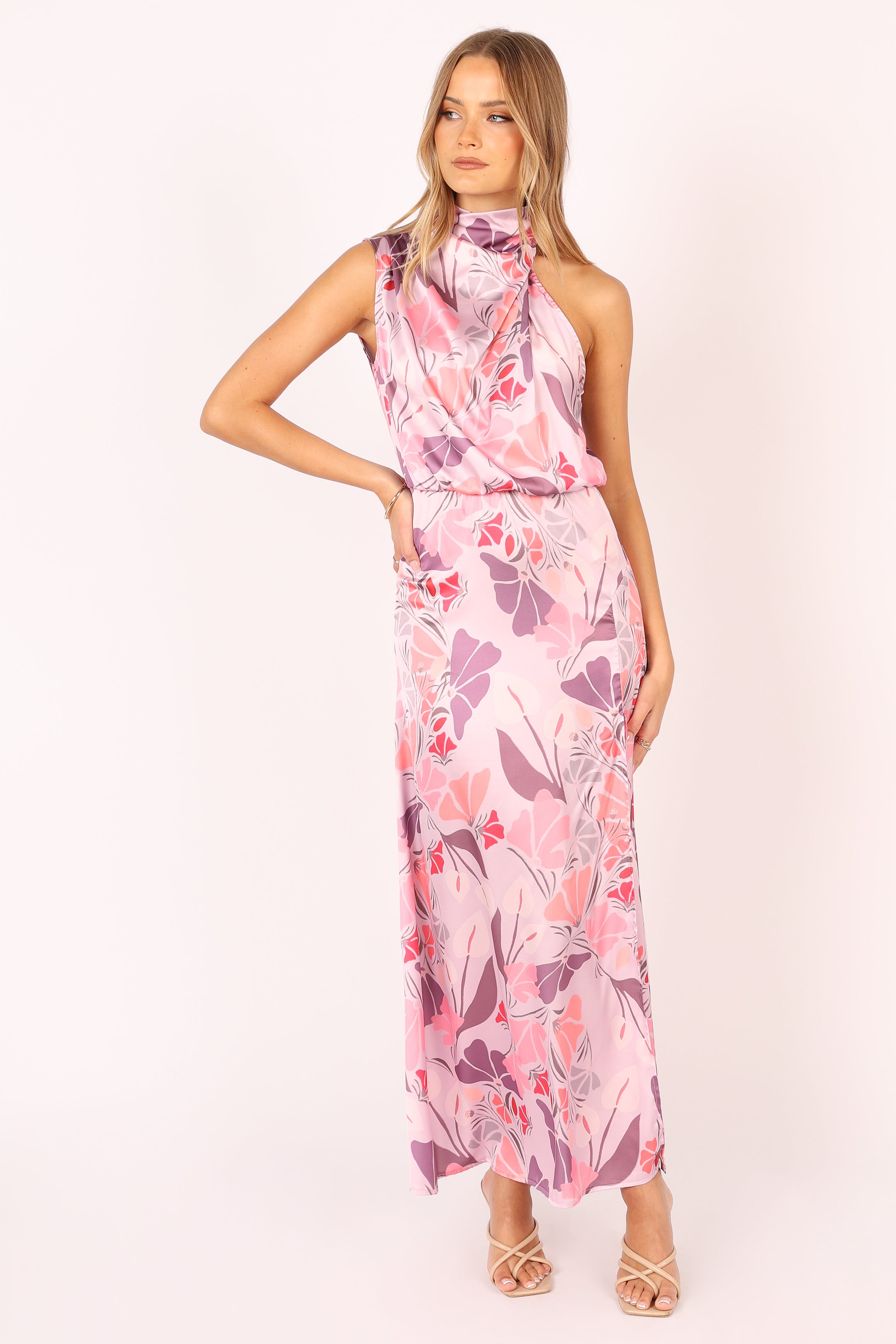 Amelia Halterneck Maxi Dress - Pink Floral Print Summer Beach Dress for Women | Perfect for Vacations, Weddings & Outdoor Parties