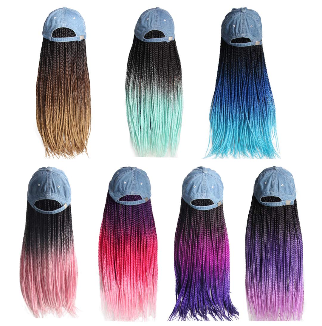 Long Colorful Box Braid Wigs with Baseball Cap for Black Women - 16 Colors, 24in/60cm Crochet Hat Wig | 90s Hip Hop & Punk Style Party Wig | Perfect for Cosplay, Halloween, and Fashion Events