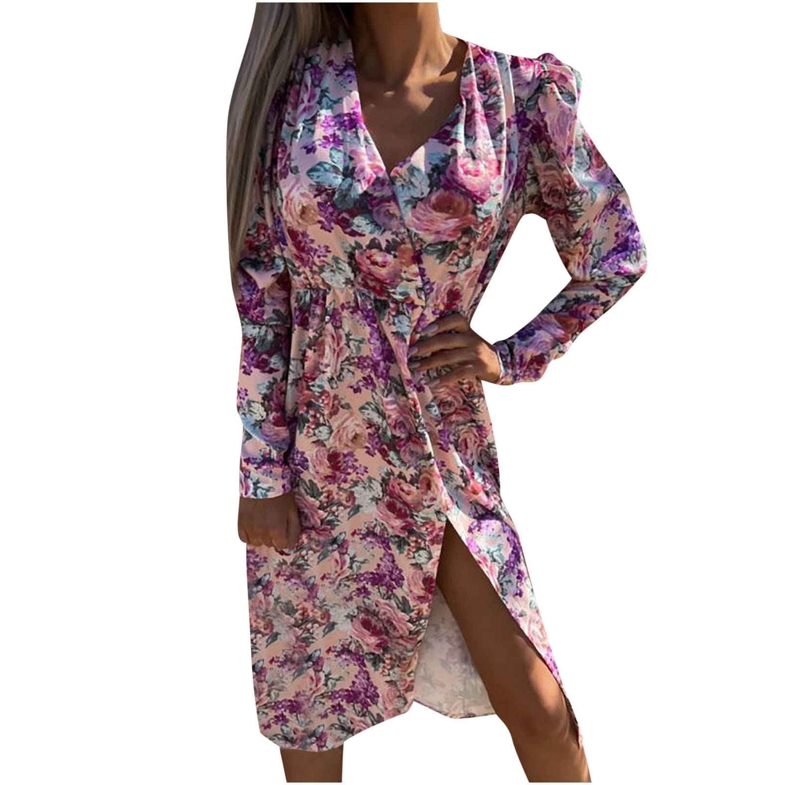 Elegant Floral Print Women's V-Neck Long Sleeve Formal Dress - Perfect for Wedding Guest, Evening Party & Prom Night