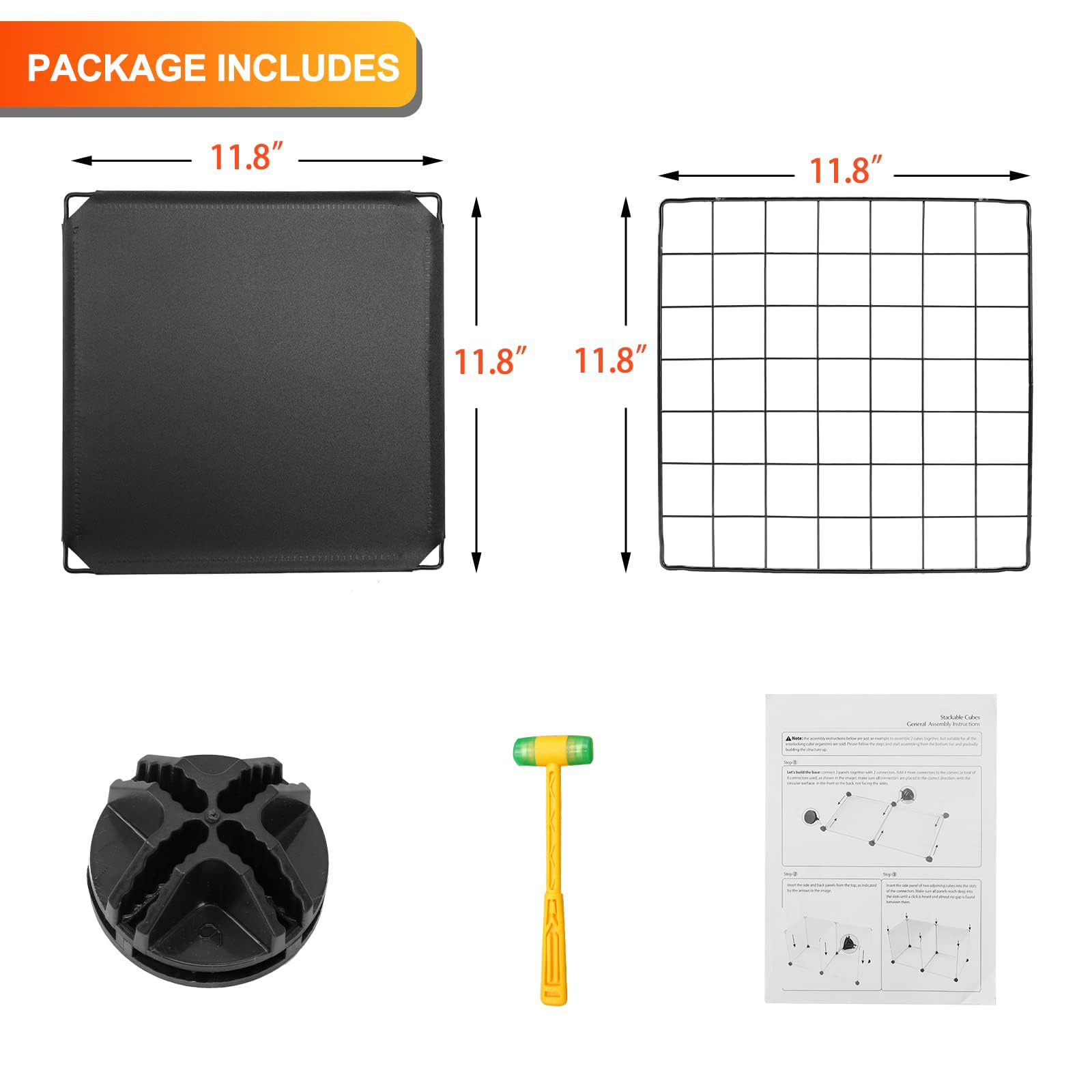 HUBSON 12-Cube Wire Storage Organizer - Freely Combinable Metal Grid Shelf for Books, Toys, Crafts, Potted Plants & Pet Supplies | Space-Saving Closet & Home Organization Solution (Black, Iron Frame)