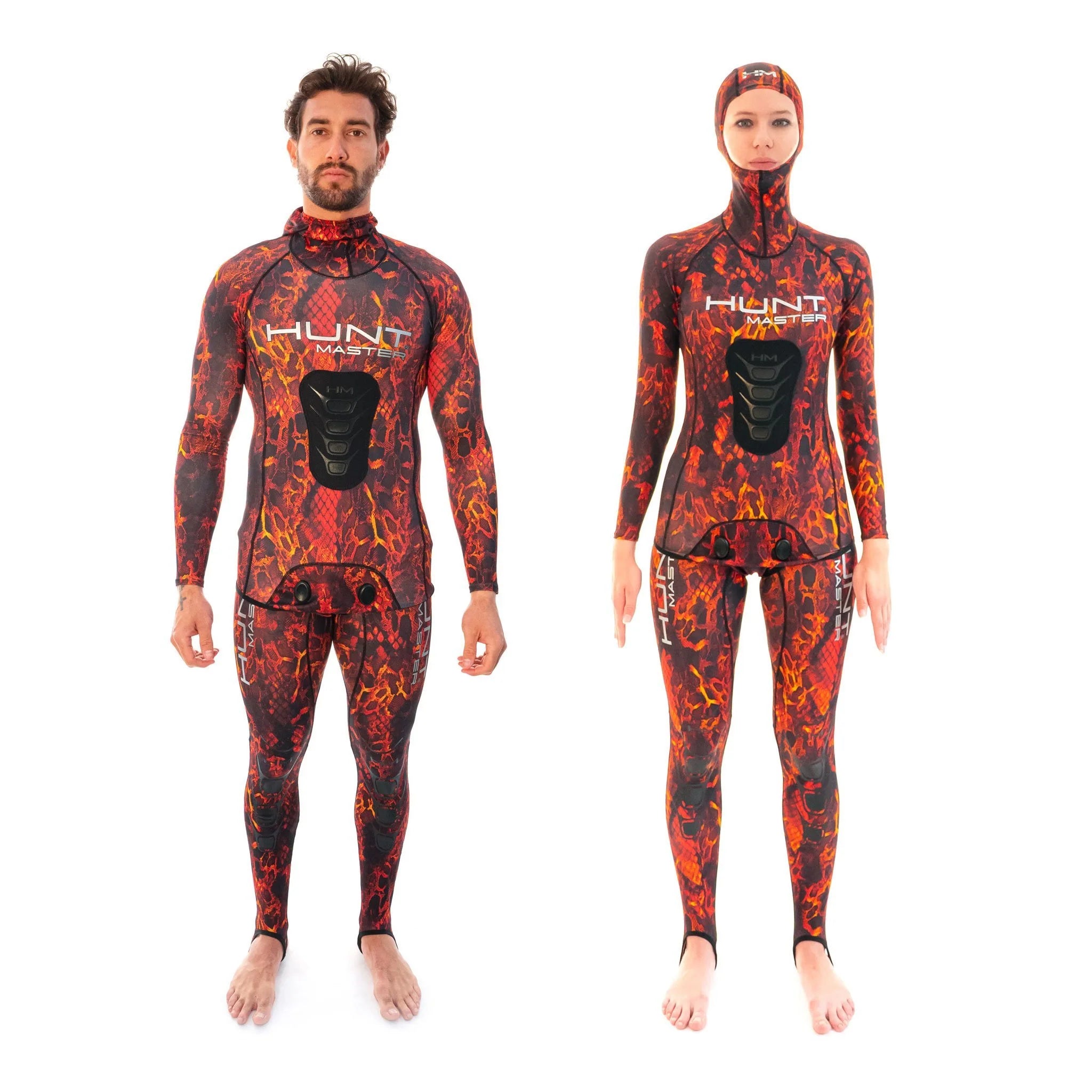 Hunt Master Camo Unisex Hooded Spearfishing Rashguard Top & Long John Pants Set with Chest Pad - UV Protection & Quick Dry for Scuba Diving, Freediving, and Water Sports