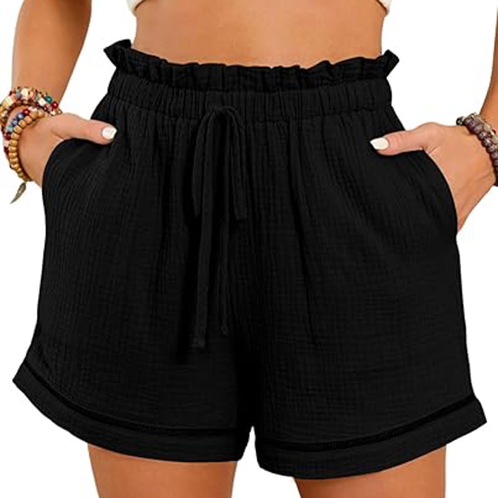 Women's Linen Shorts with Drawstring Elastic Waist - Breathable Athletic Summer Shorts with Pockets | Perfect for Yoga, Running, Beach & Casual Outfits