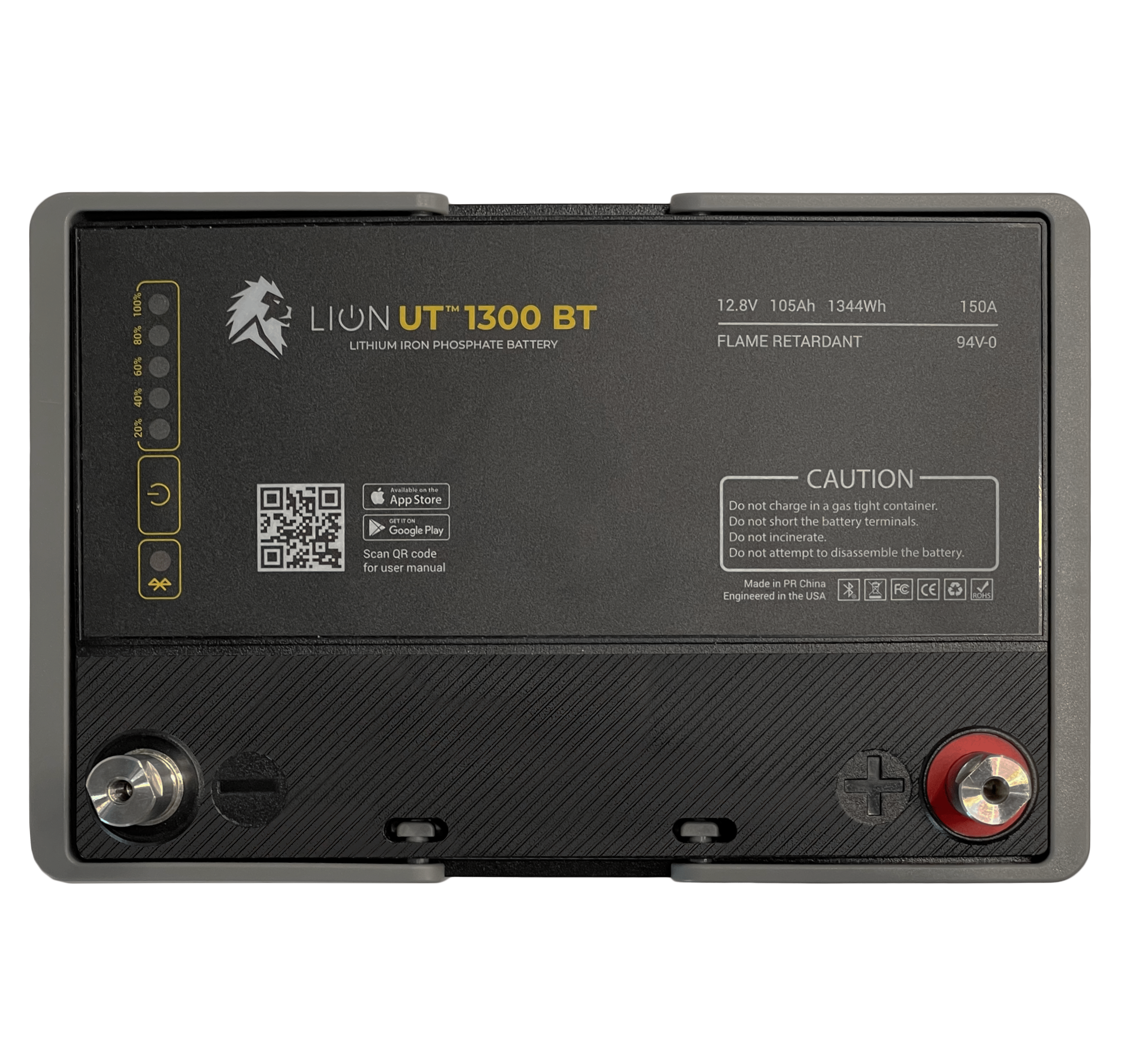 Lion UT 1300 BT 12V 105Ah LiFePO4 Battery - High Performance Deep Cycle Lithium Battery for RVs, Boats, Solar Systems & Off-Grid Power Storage