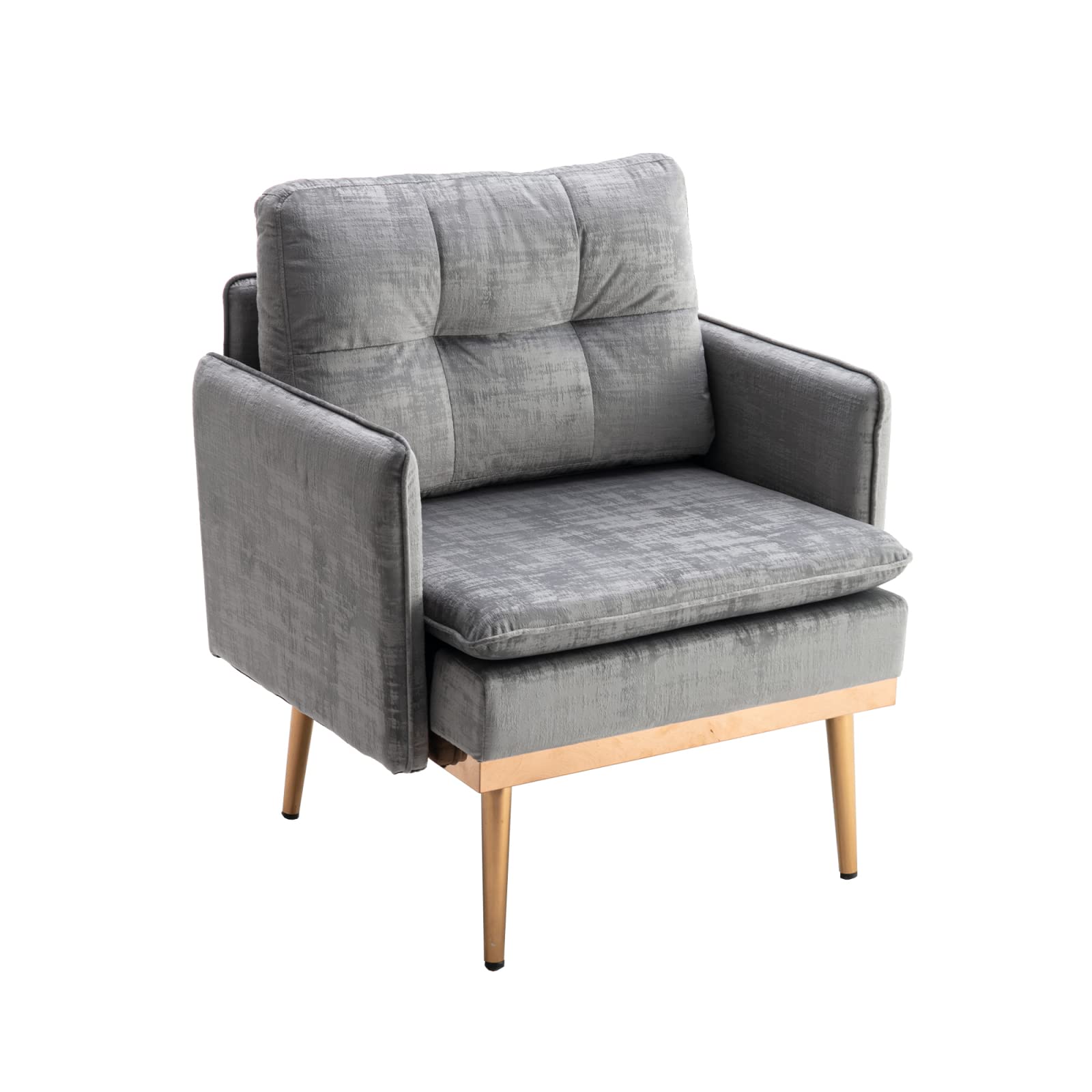 Velvet Accent Chair with Rose Gold Metal Legs - Modern Tufted Upholstered Armchair for Living Room, Bedroom & Home Office - Grey Small Single Sofa Chair with Wood Frame - Perfect for Reading Nooks, Lounge Areas & Cozy Corners