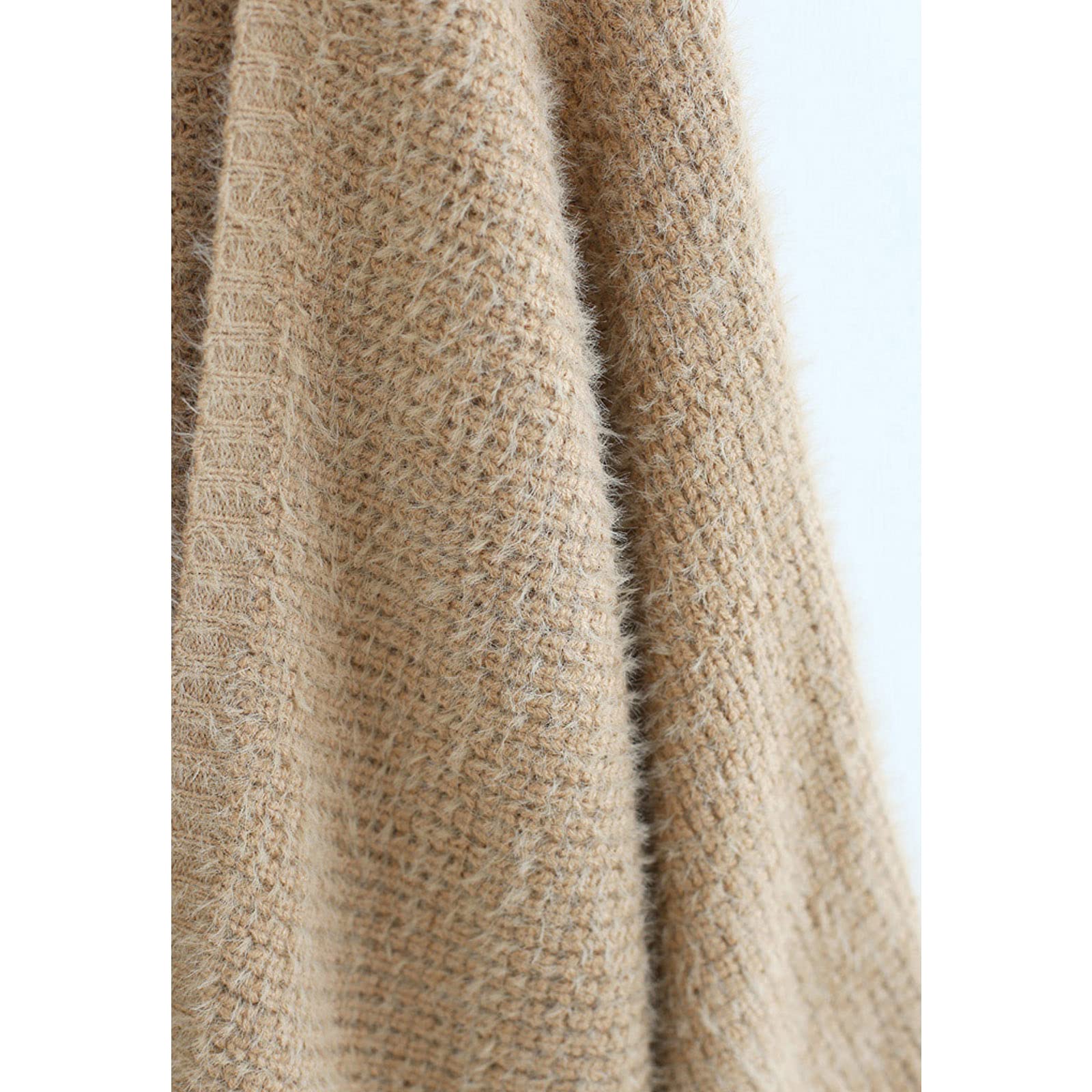Chicwish Women's Oversized Fuzzy Waffle Knit Cardigan - Long Lantern Sleeve Open Front Sweater in Tan, Pink & Blue | Cozy Fall & Winter Layering Piece for Casual Outfits, Office Wear & Coffee Dates