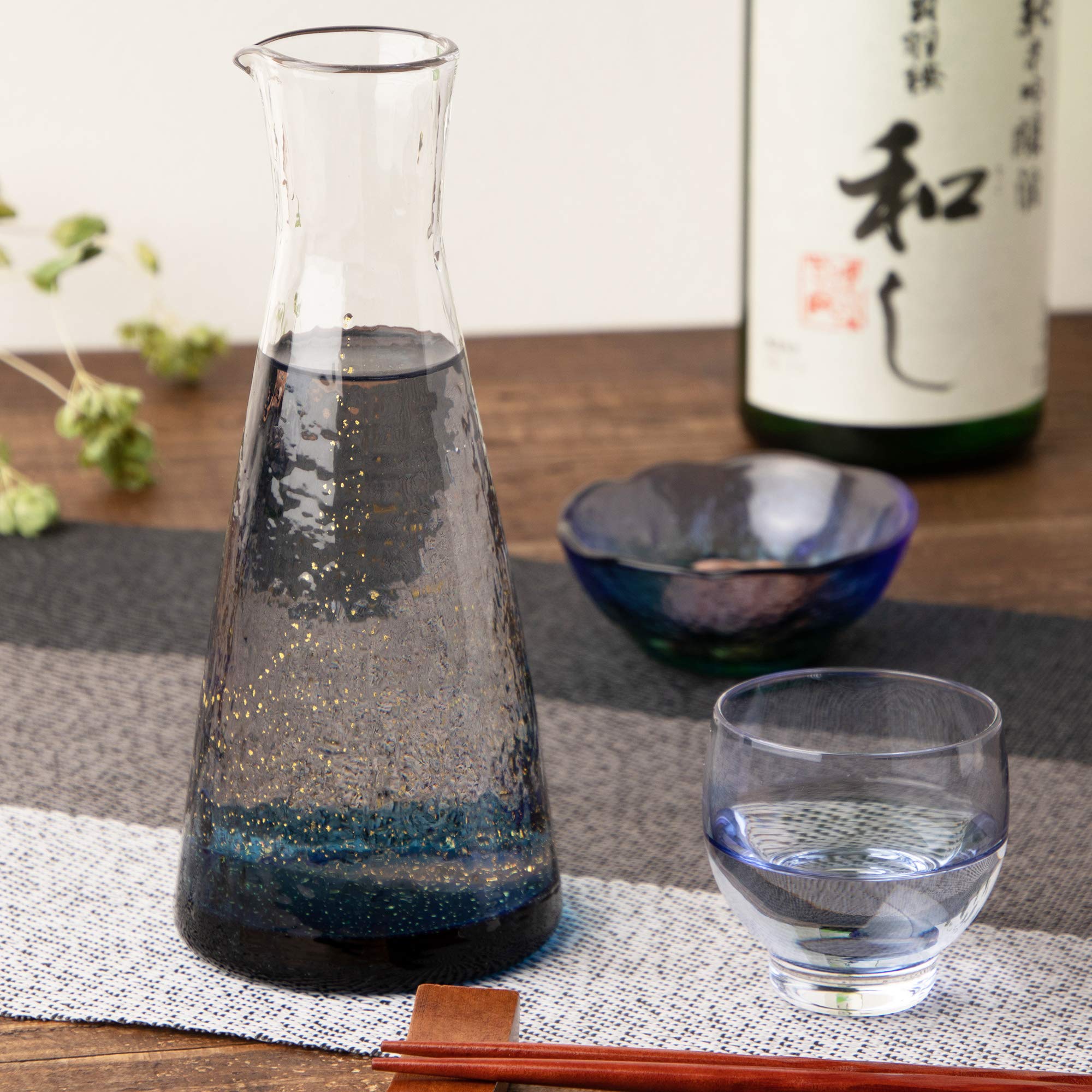 Premium Edo Glass Yachiyo Kiln Tokuri Sake Bottle - 10.1 fl oz (300ml) Handcrafted Blue Japanese Ceramic Sake Set for Traditional Dining & Gift Giving
