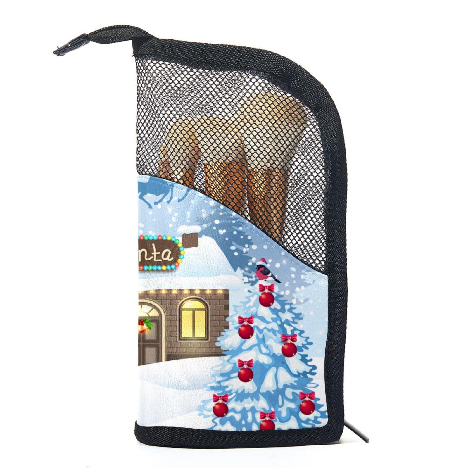 Premium 12-Piece Makeup Brush Organizer Bag with Santa Claus Moon Reindeer Design - Portable Travel Cosmetic Brush Holder Case for Professional Artists & Home Use