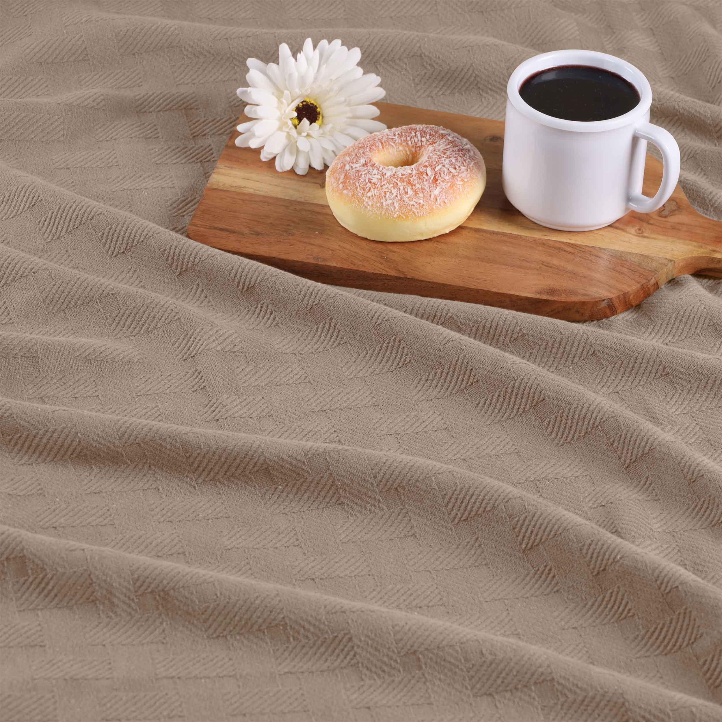 Soft Basketweave All-Season Cotton Bed Blanket & Sofa Throw - Lightweight Breathable Blanket for Bedroom, Living Room, Travel and Outdoor Use