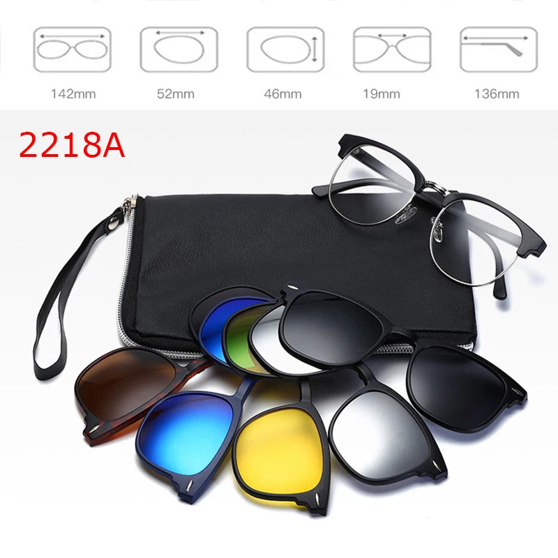 Belmon Unisex 6-in-1 Magnetic Clip-On Polarized Sunglasses RS2218A - UV Protection for Driving, Cycling & Outdoor Activities