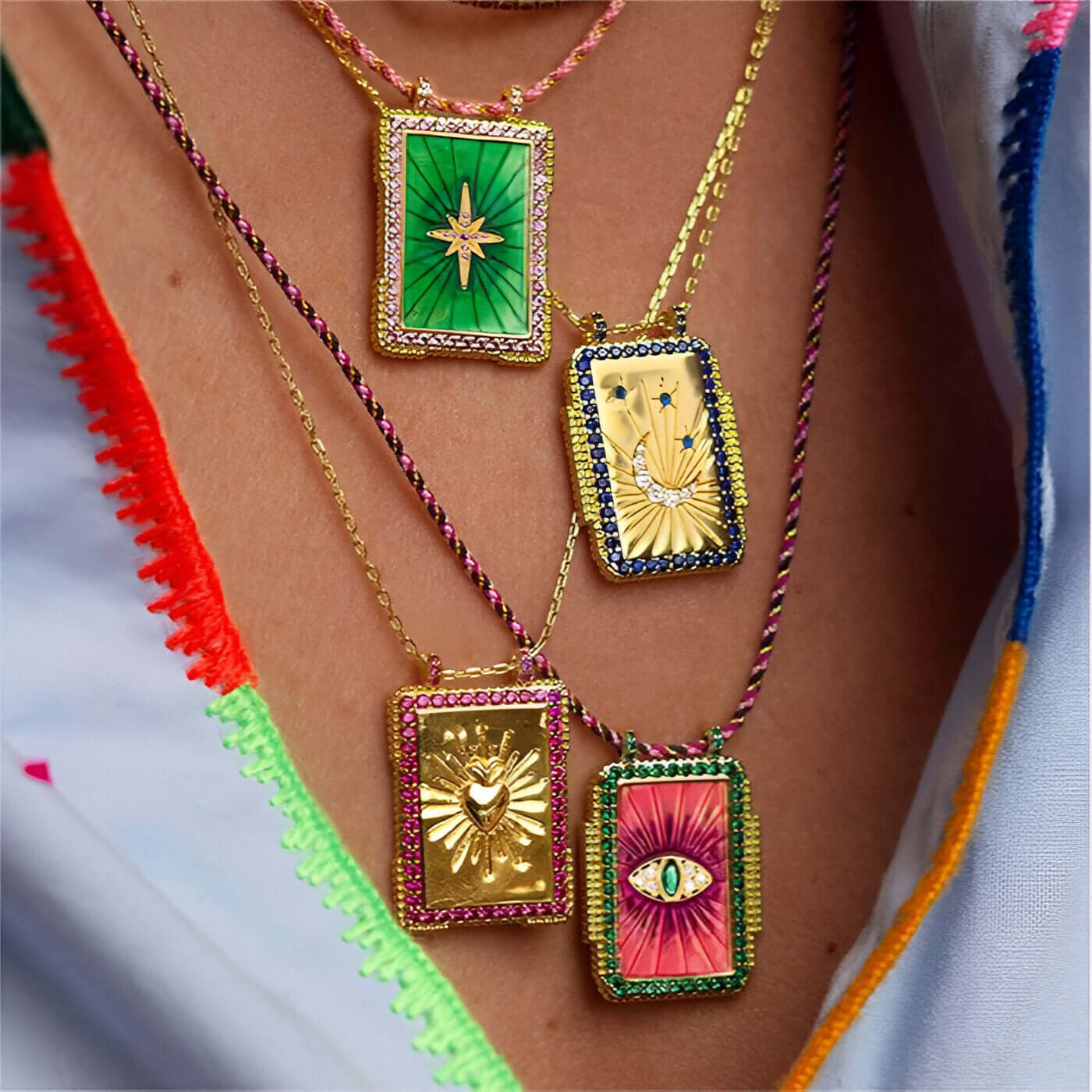 Rainbow Tarot Card Pendant Necklace with Adjustable Cord - JFN401 | Spiritual Jewelry for Wiccan, Pagan & Tarot Enthusiasts